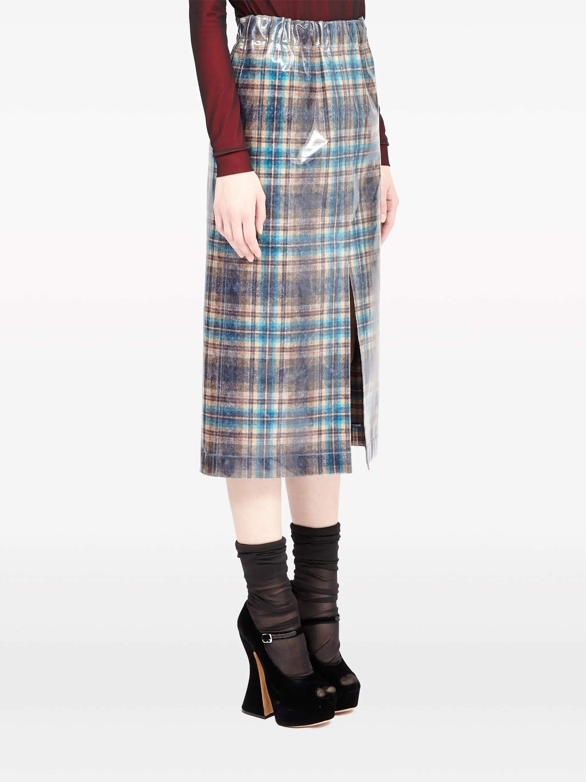 x Pendleton checked lacquered skirt