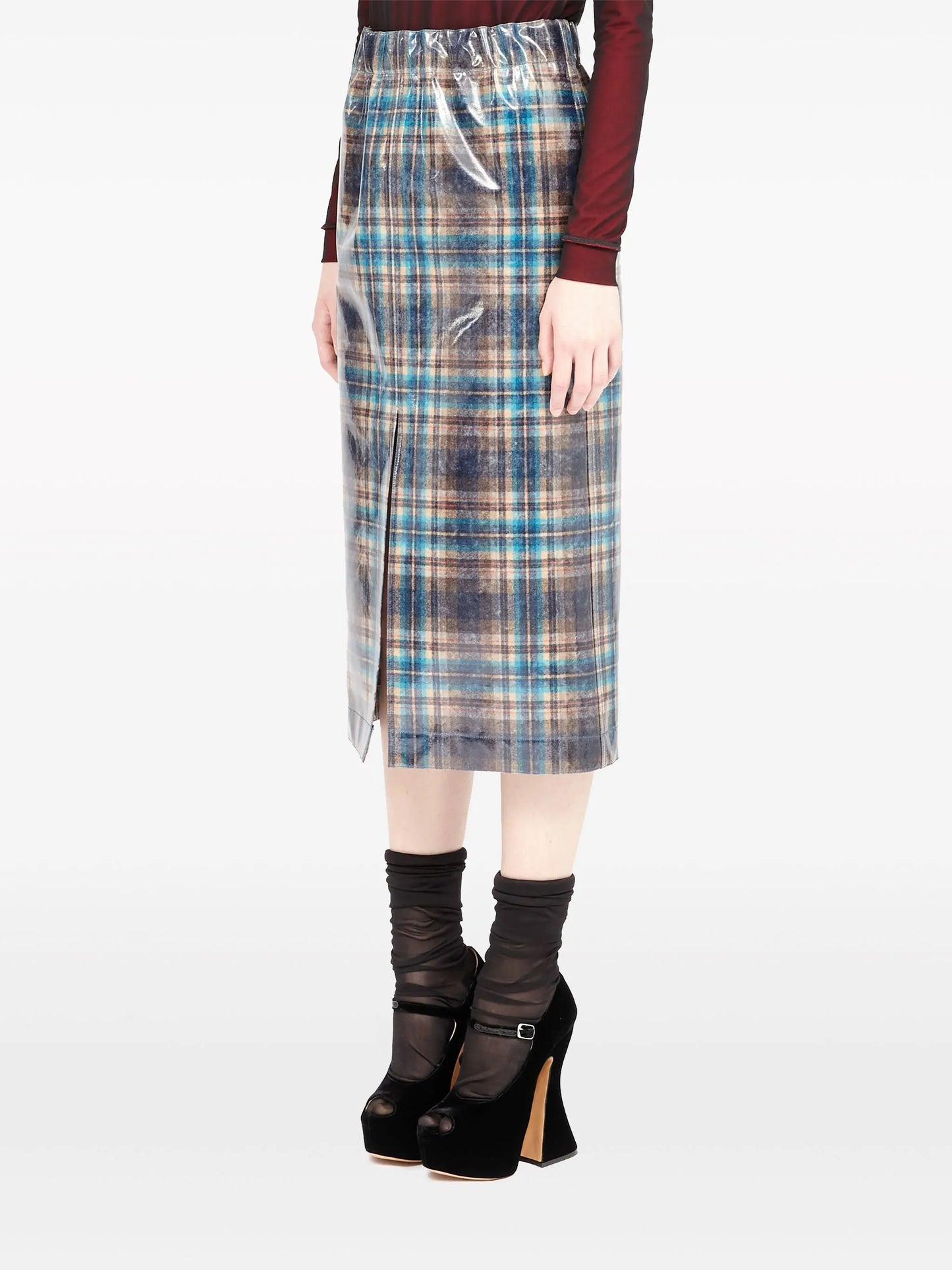 x Pendleton checked lacquered skirt