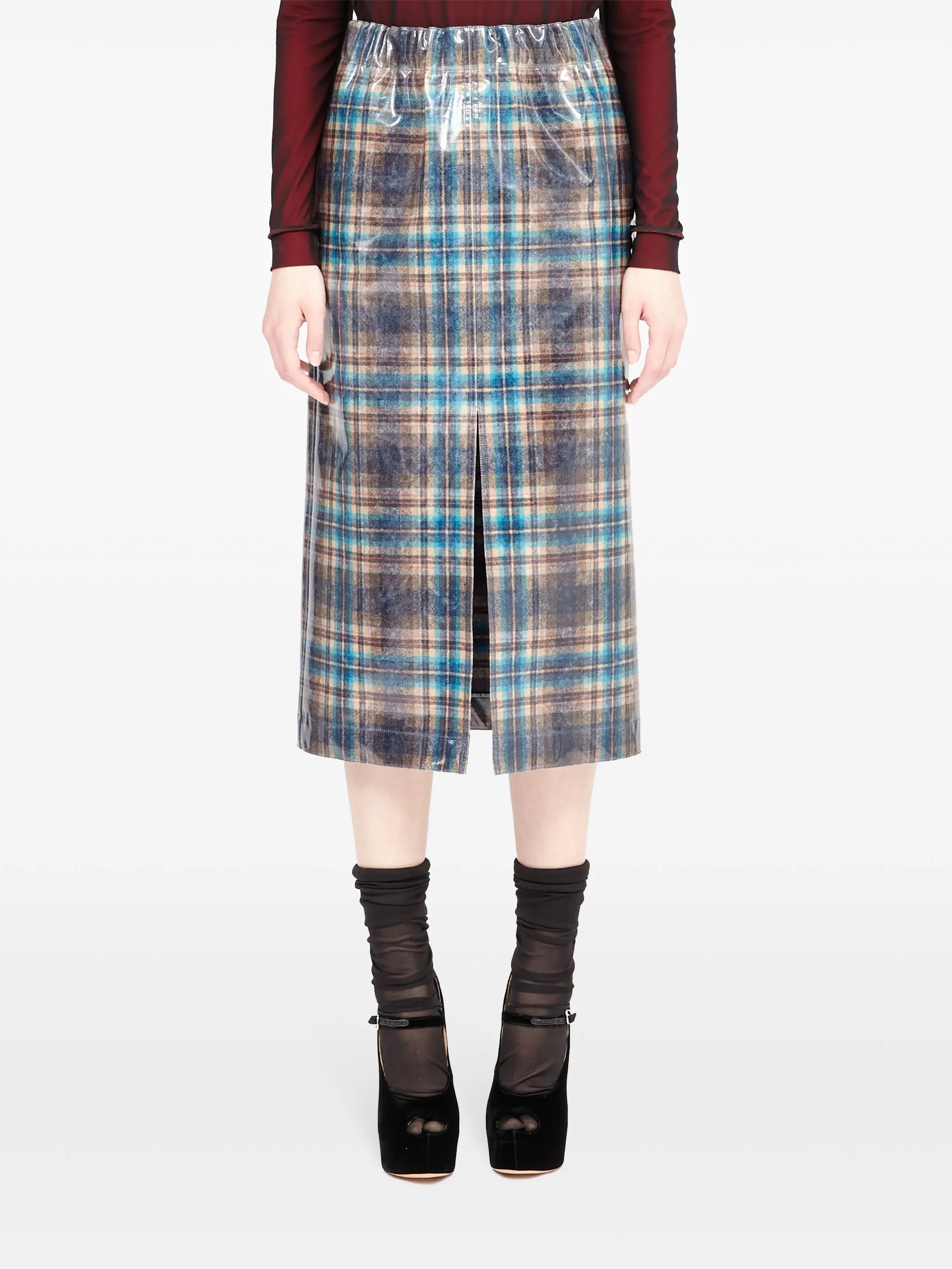 x Pendleton checked lacquered skirt