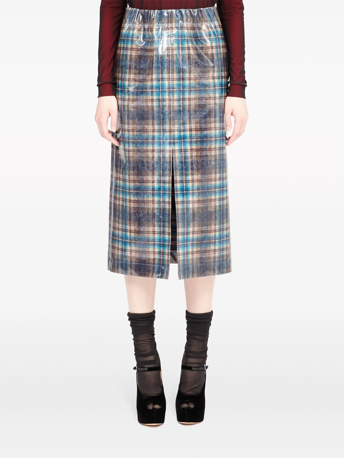 x Pendleton checked lacquered skirt