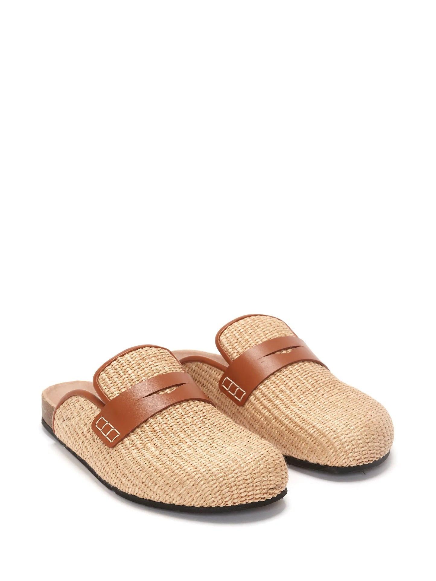 penny-slot raffia mules