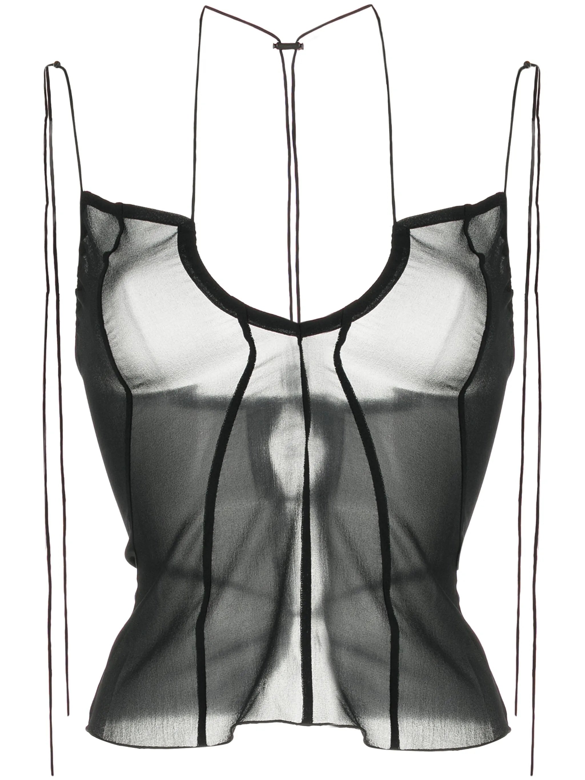 U-plunging stretch-silk top