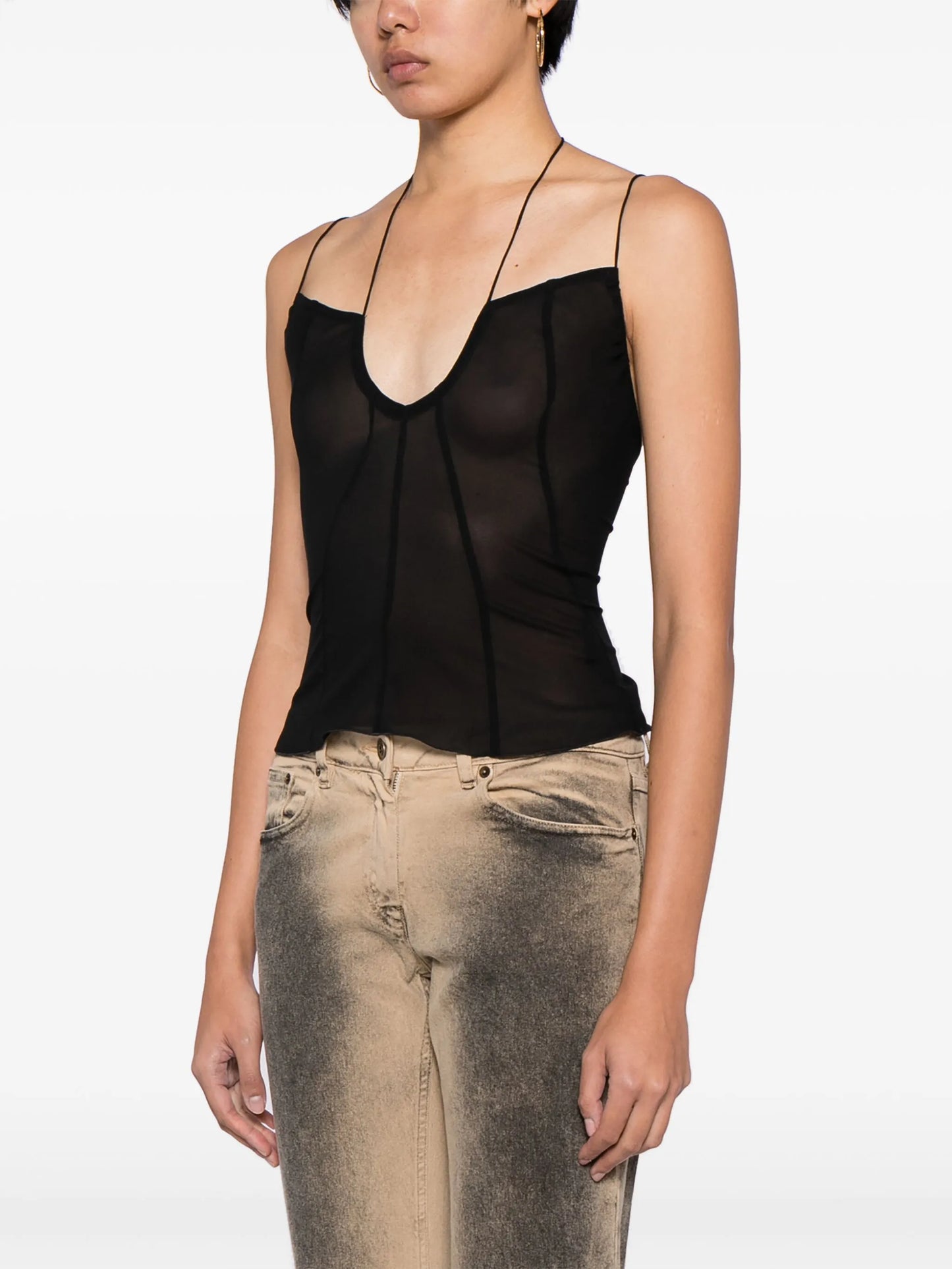 U-plunging stretch-silk top