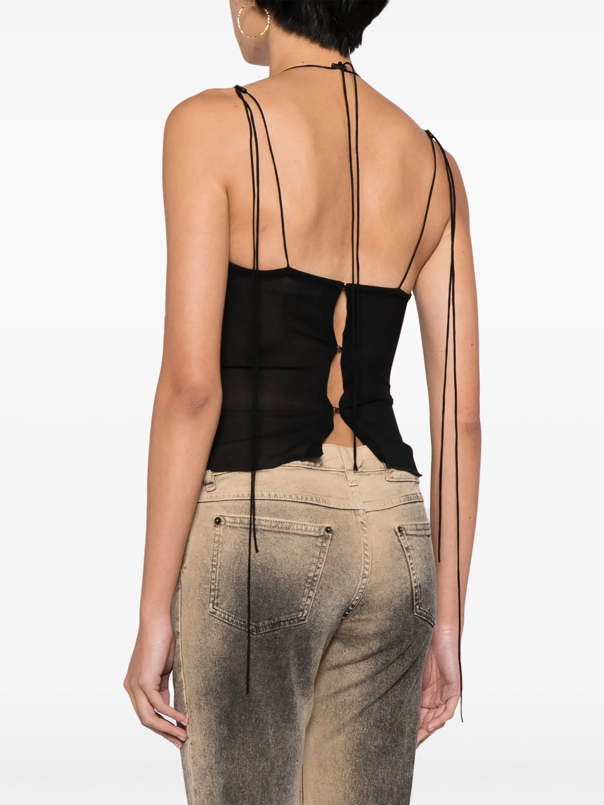 U-plunging stretch-silk top