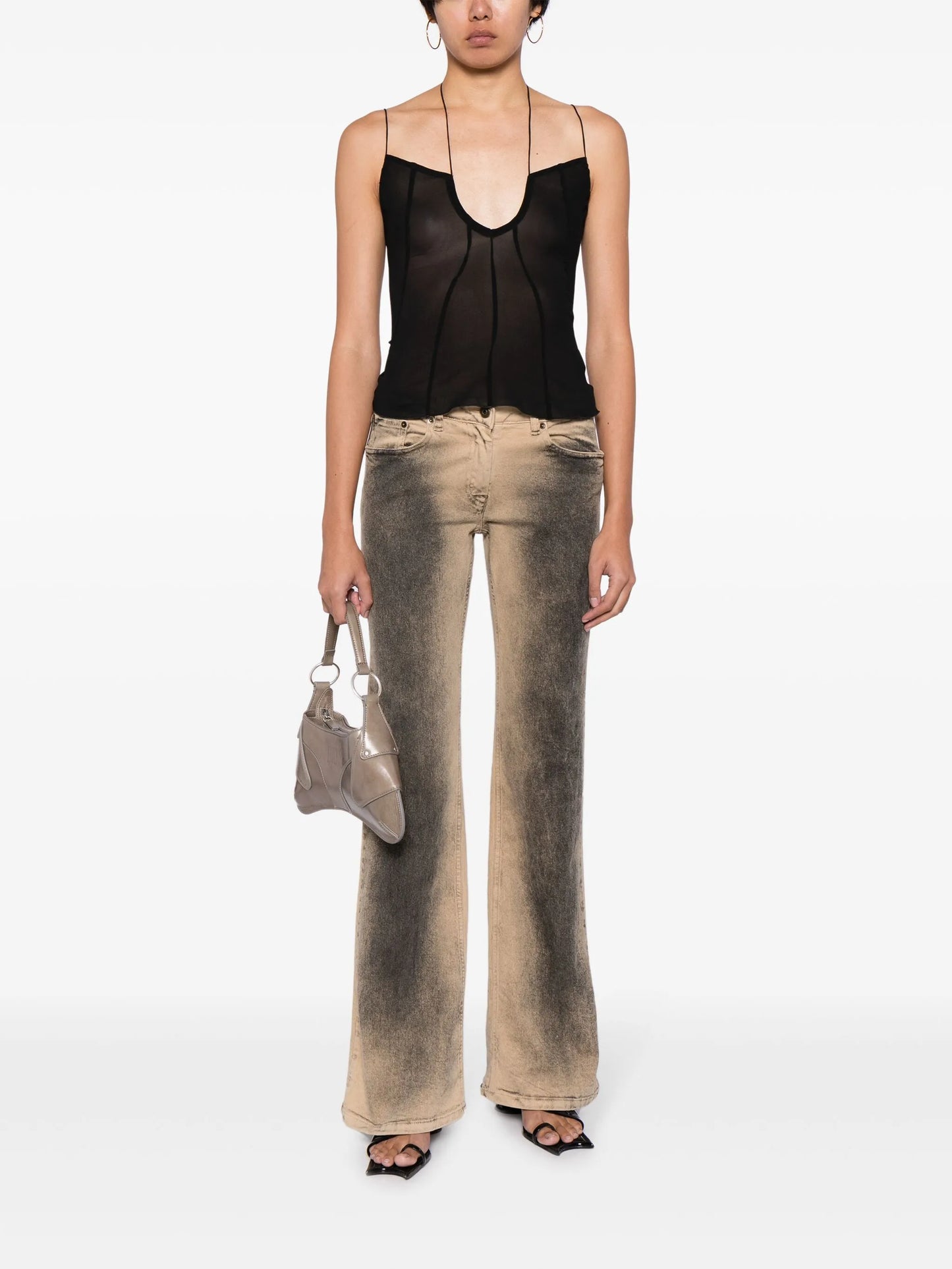 U-plunging stretch-silk top