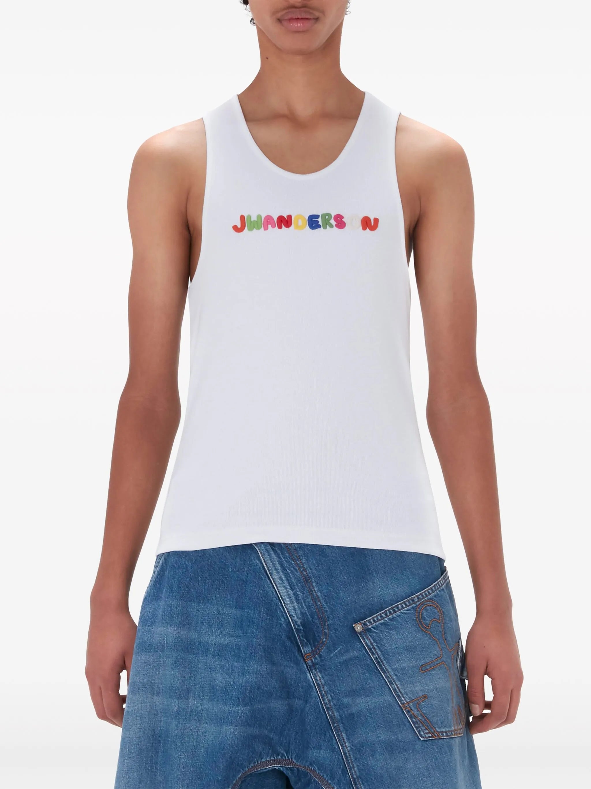 logo-embroidered cotton tank top