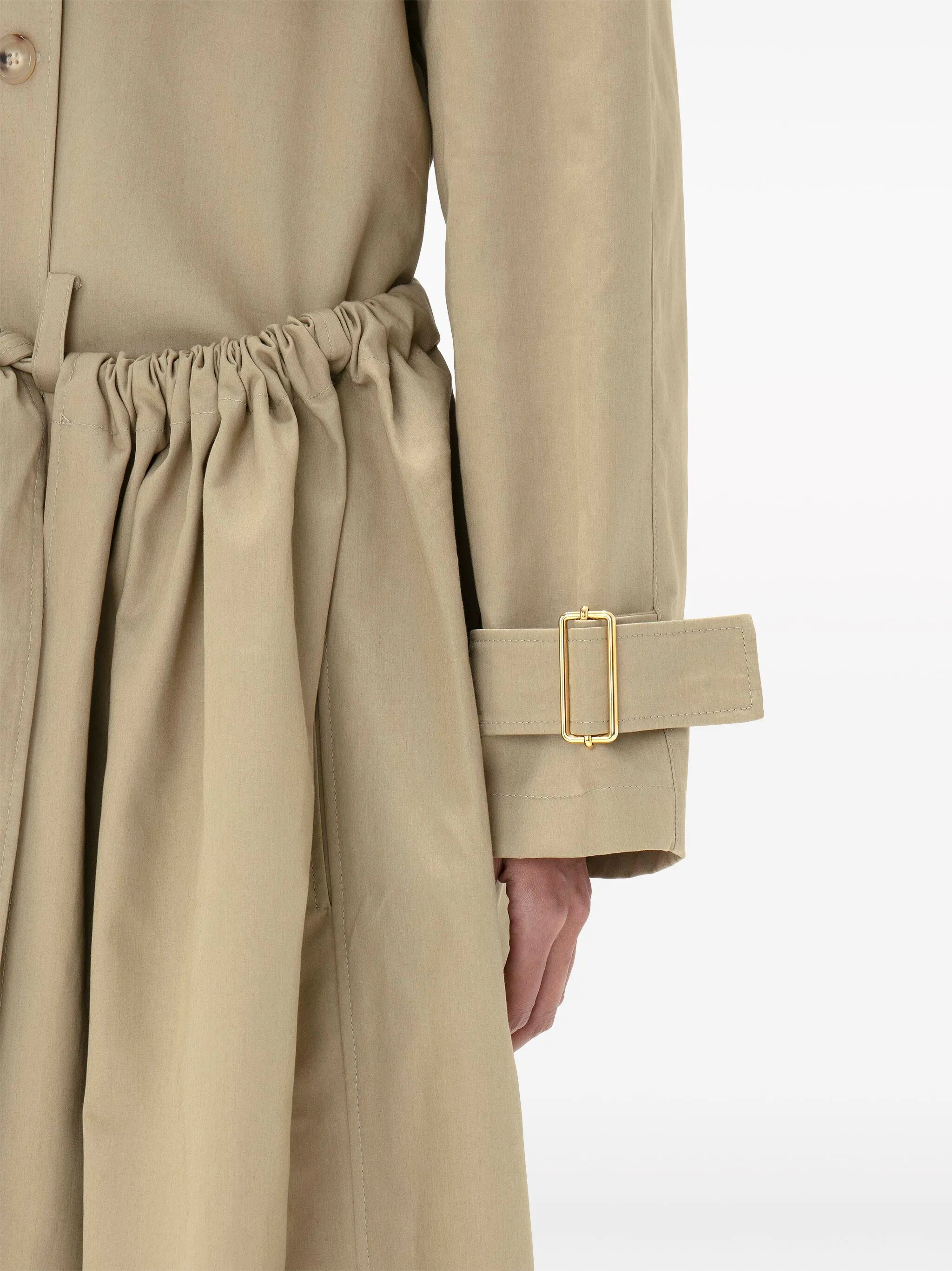 gathered-waist trench coat