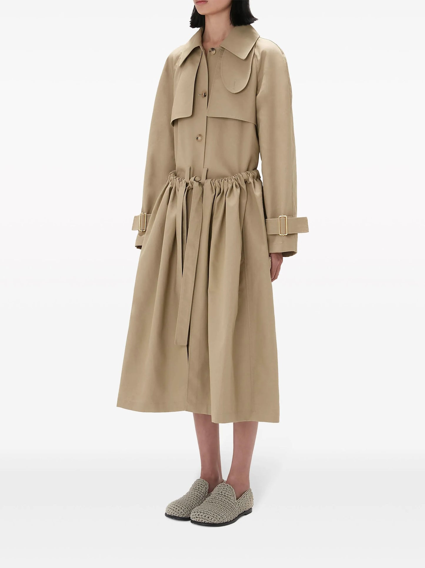 gathered-waist trench coat