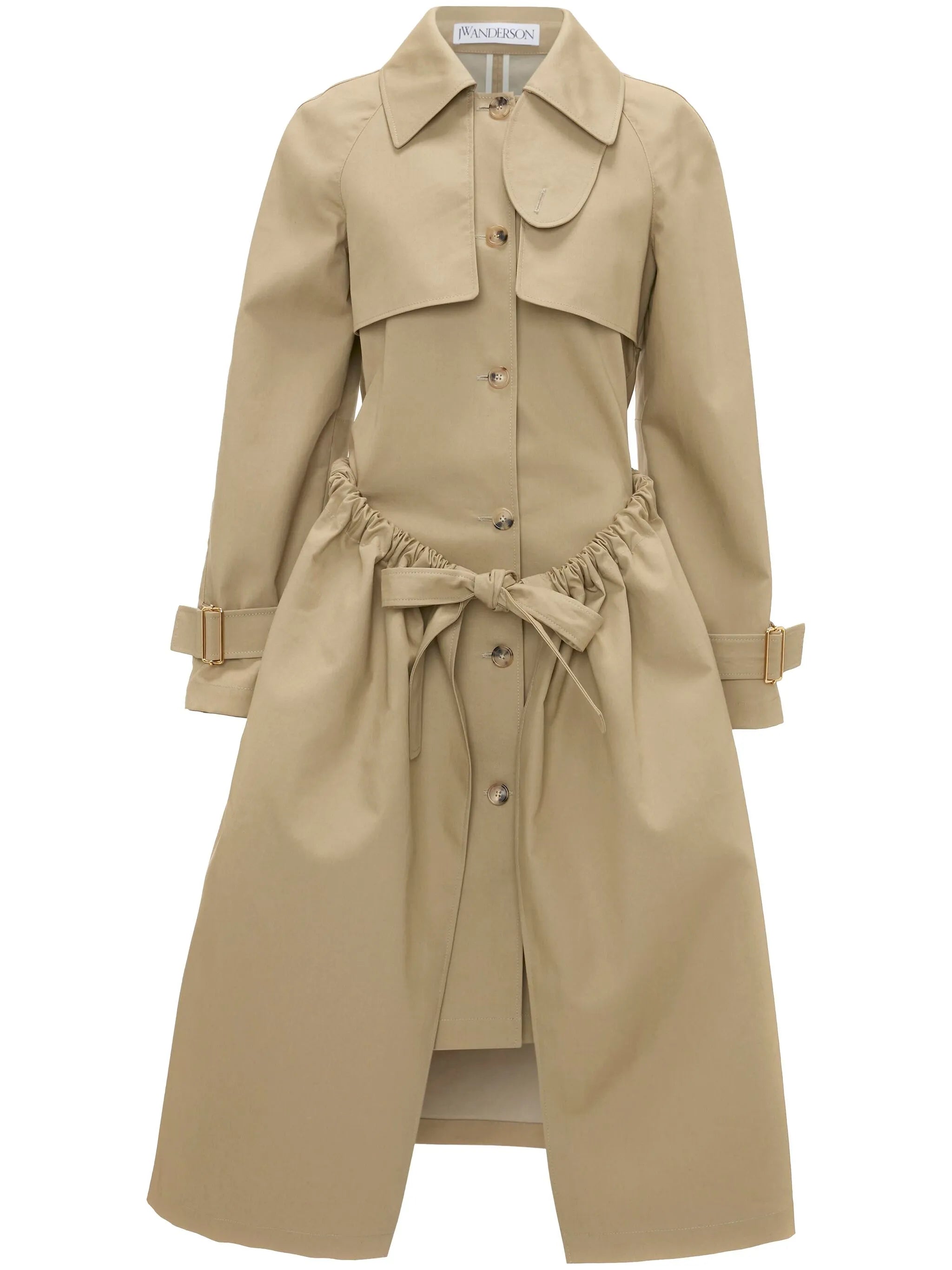 gathered-waist trench coat