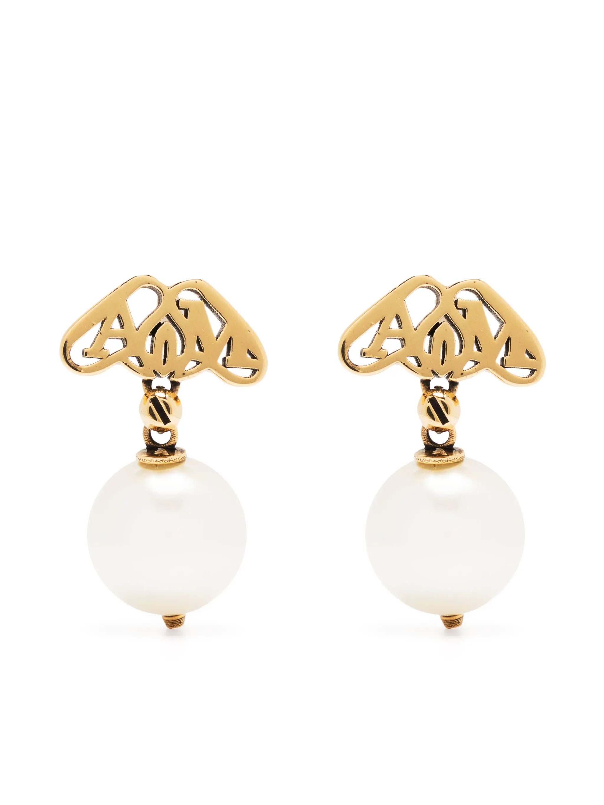 Seal logo-motif pearl earrings
