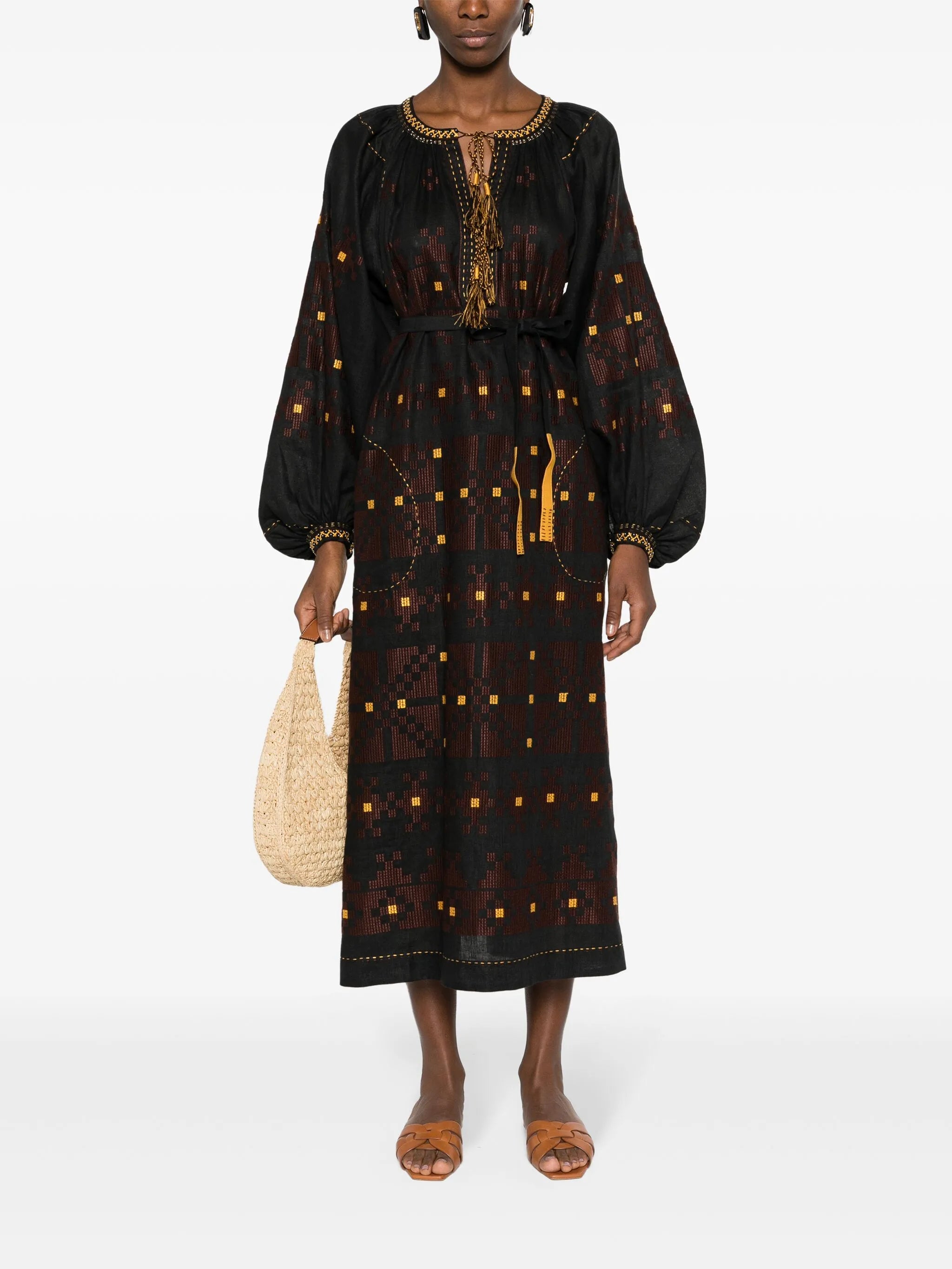 Pixel linen midi dress