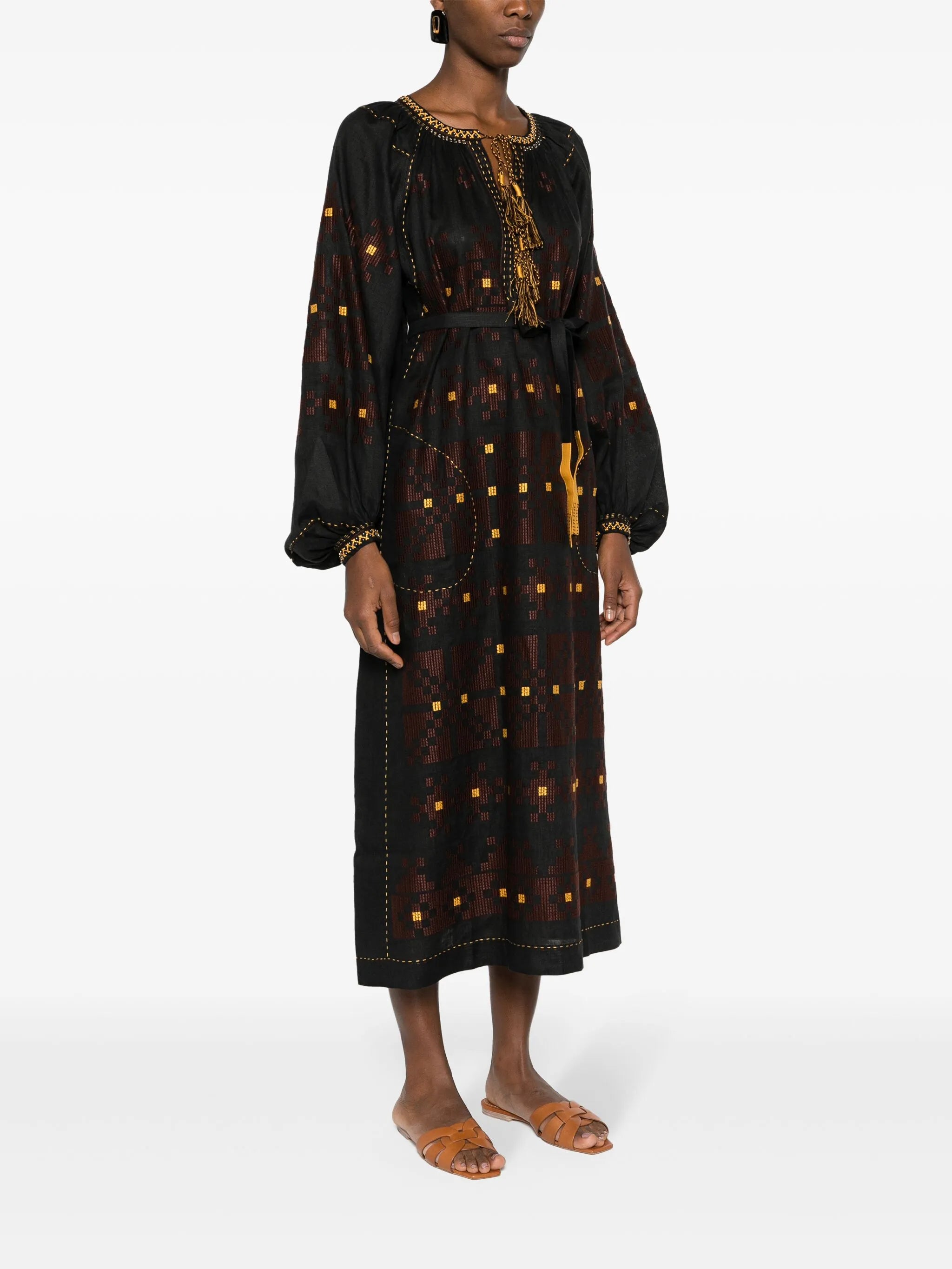 Pixel linen midi dress