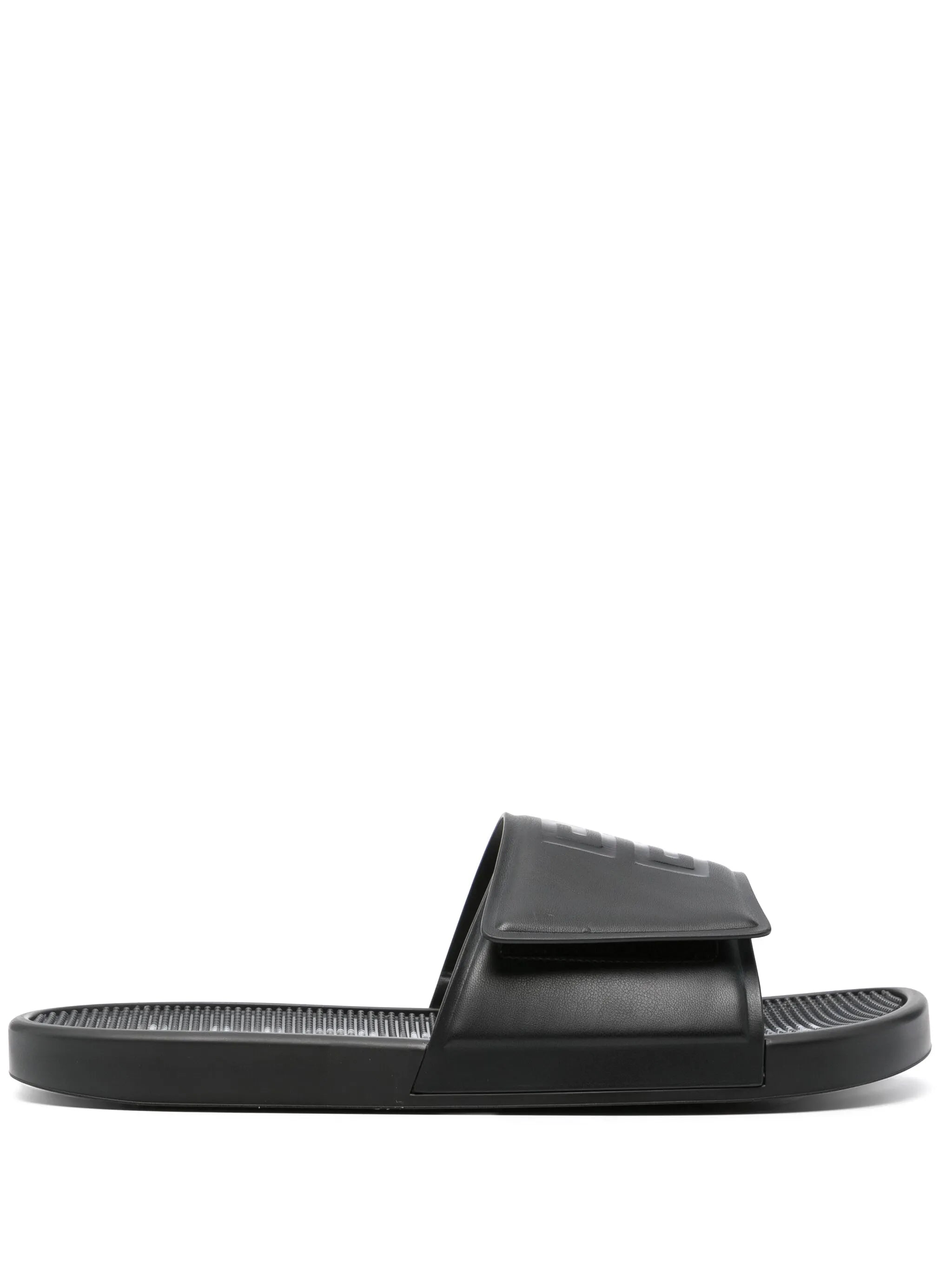 slide flat sandals in synthetic leather