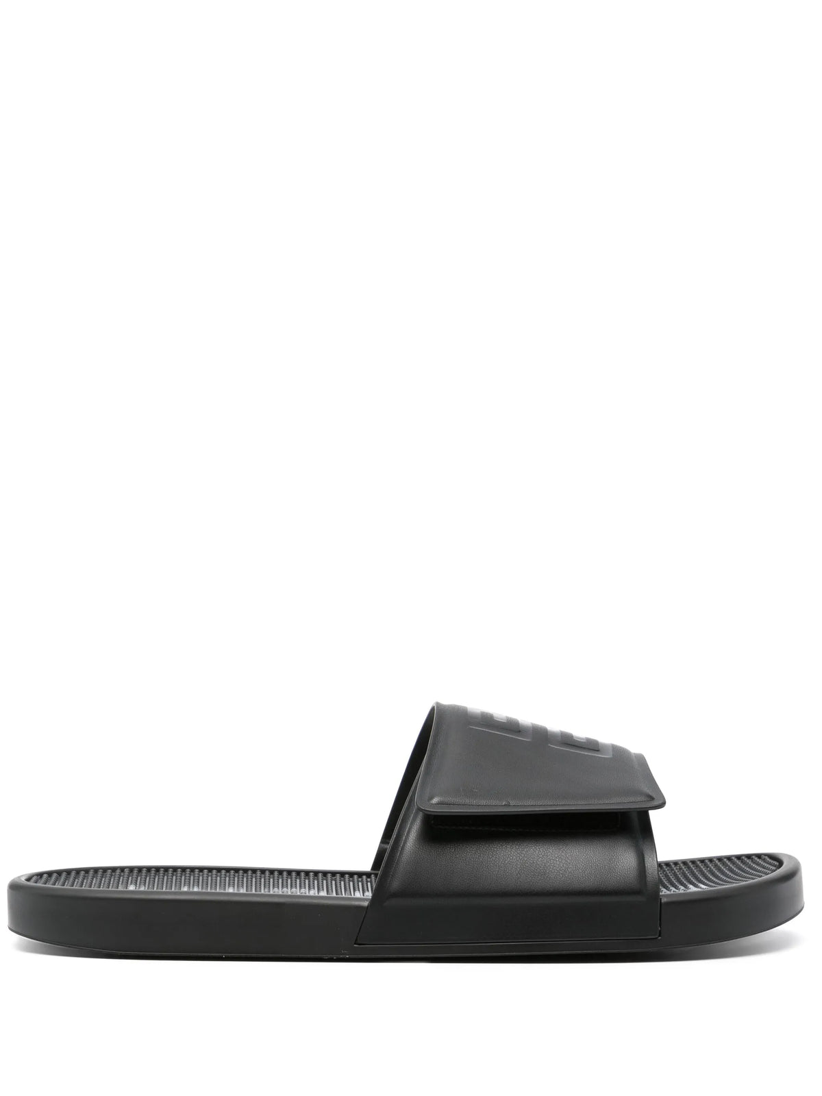 slide flat sandals in synthetic leather