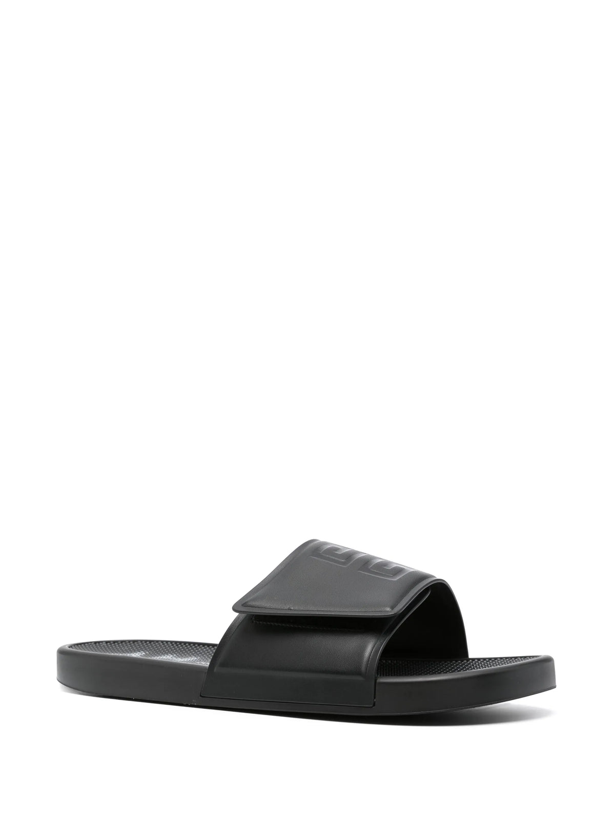 slide flat sandals in synthetic leather