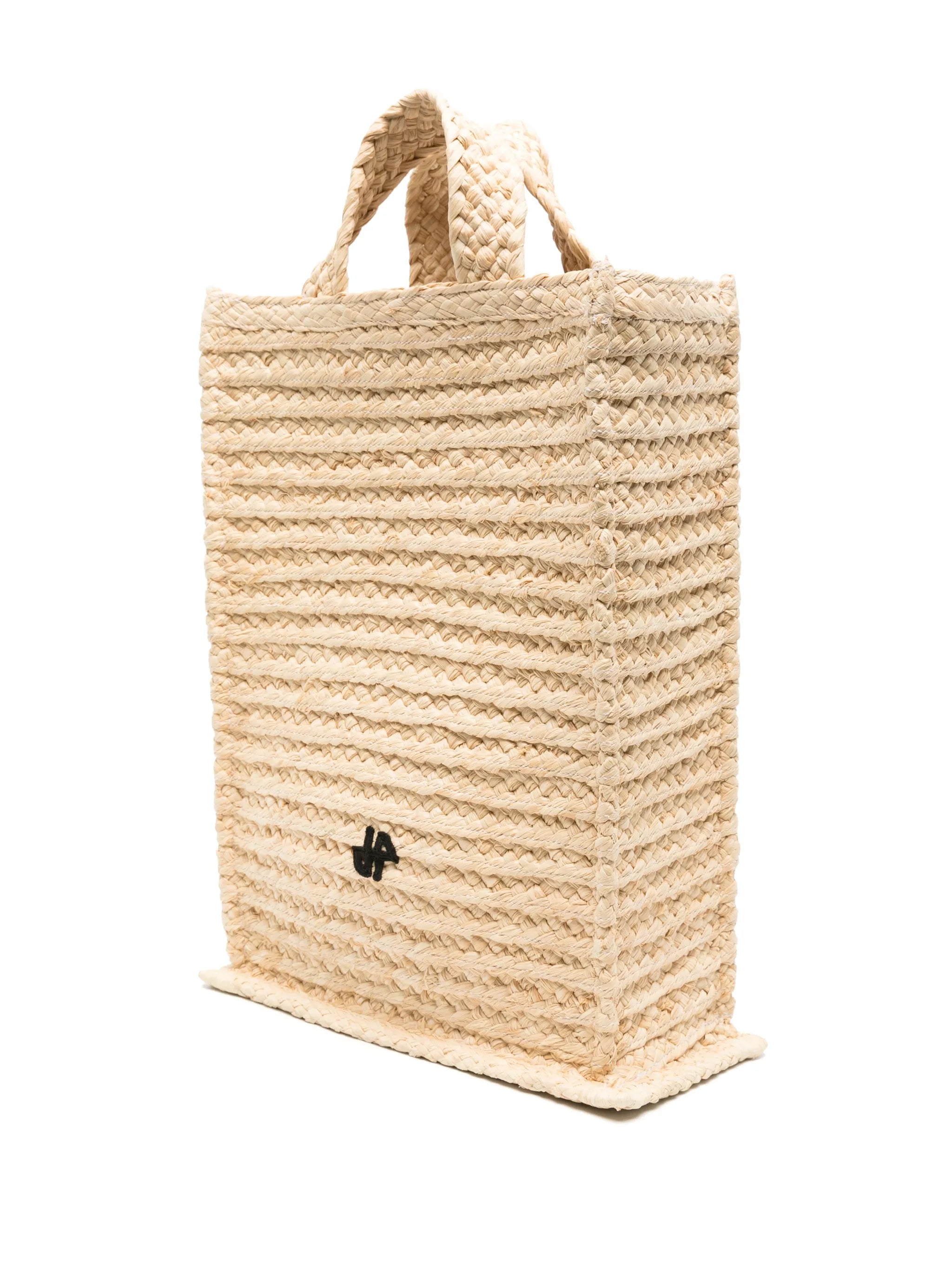 Vertical JP raffia tote bag