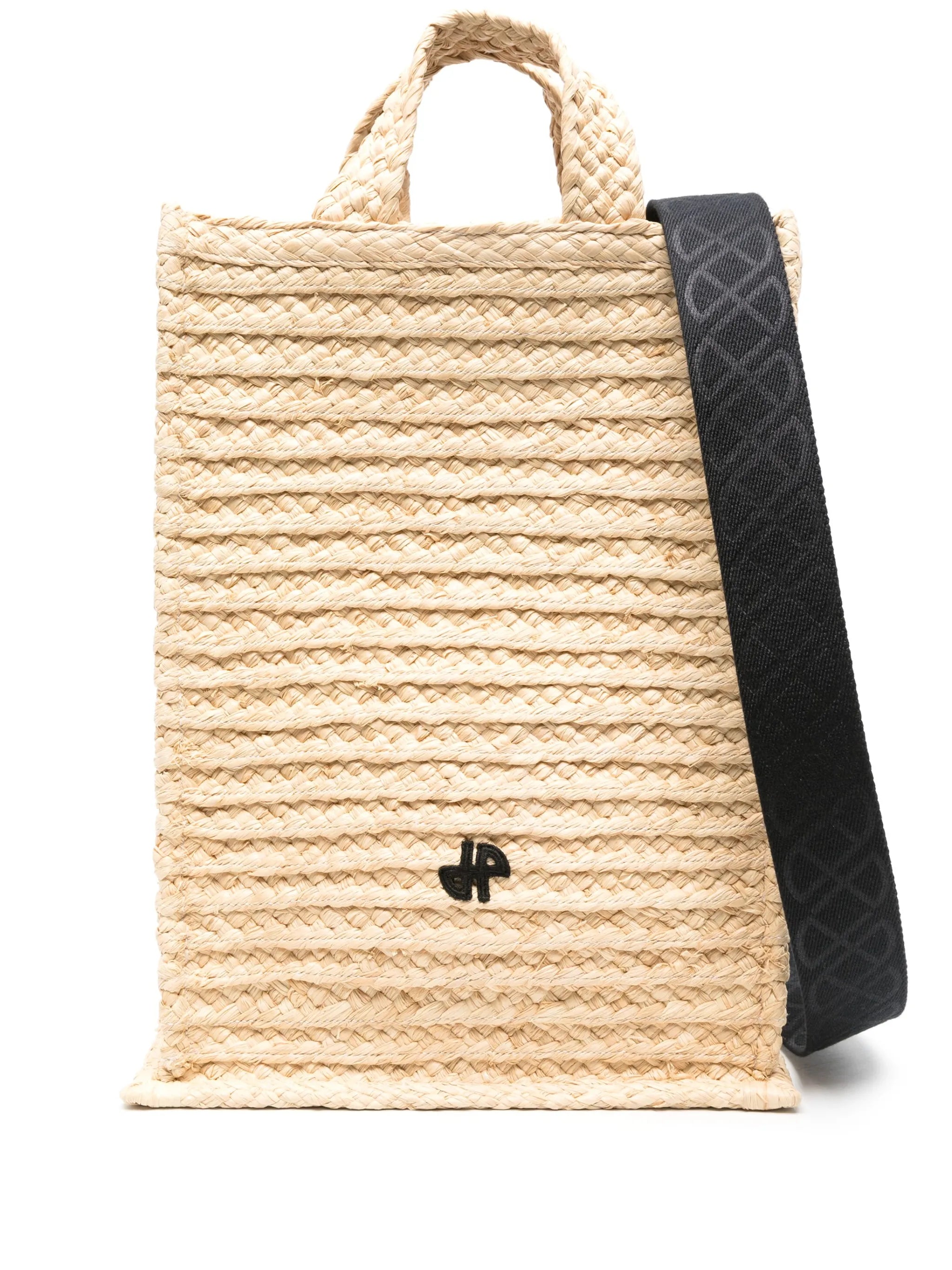 Vertical JP raffia tote bag