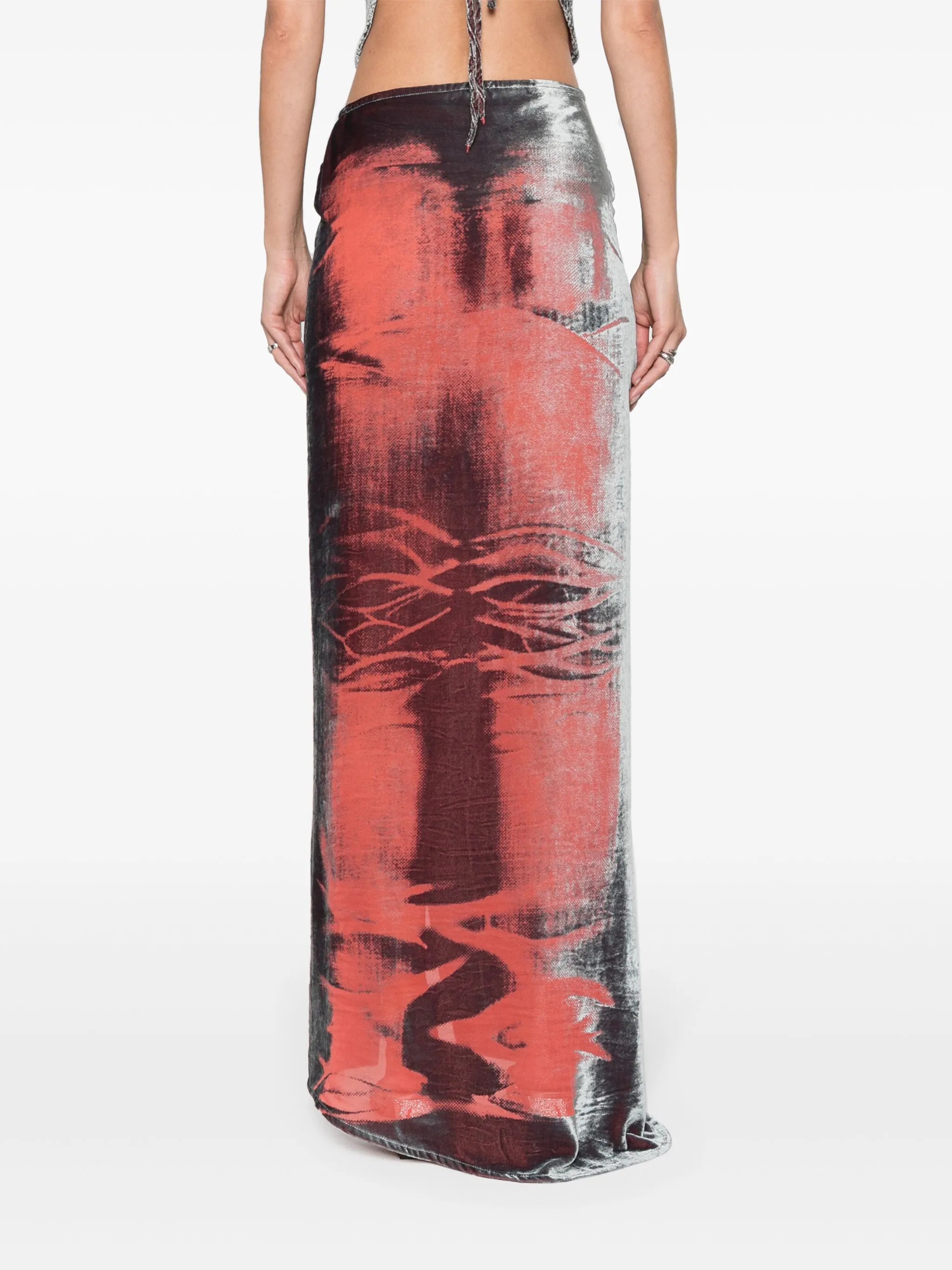 whiskering-effect velvet maxi skirt