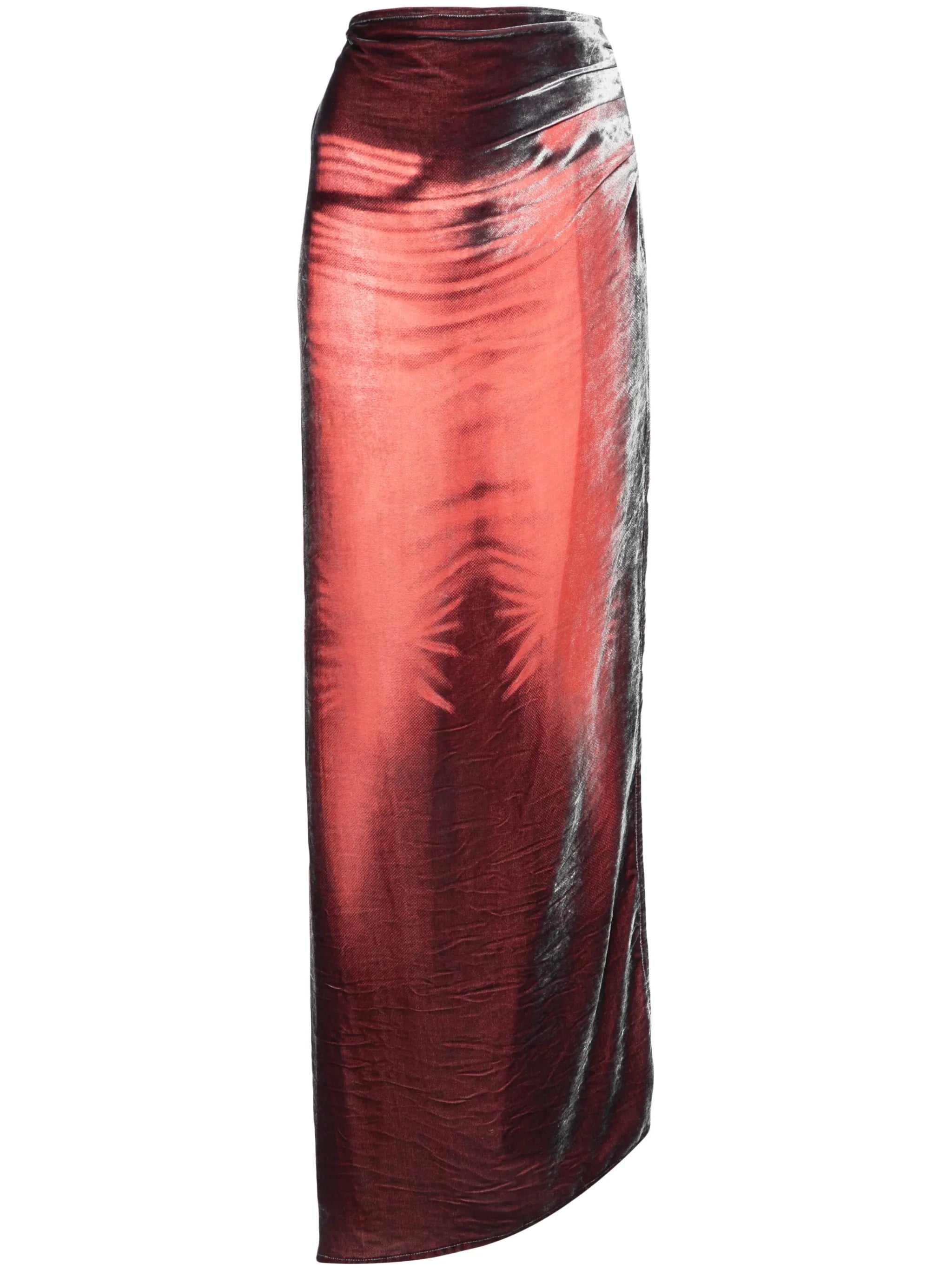 whiskering-effect velvet maxi skirt