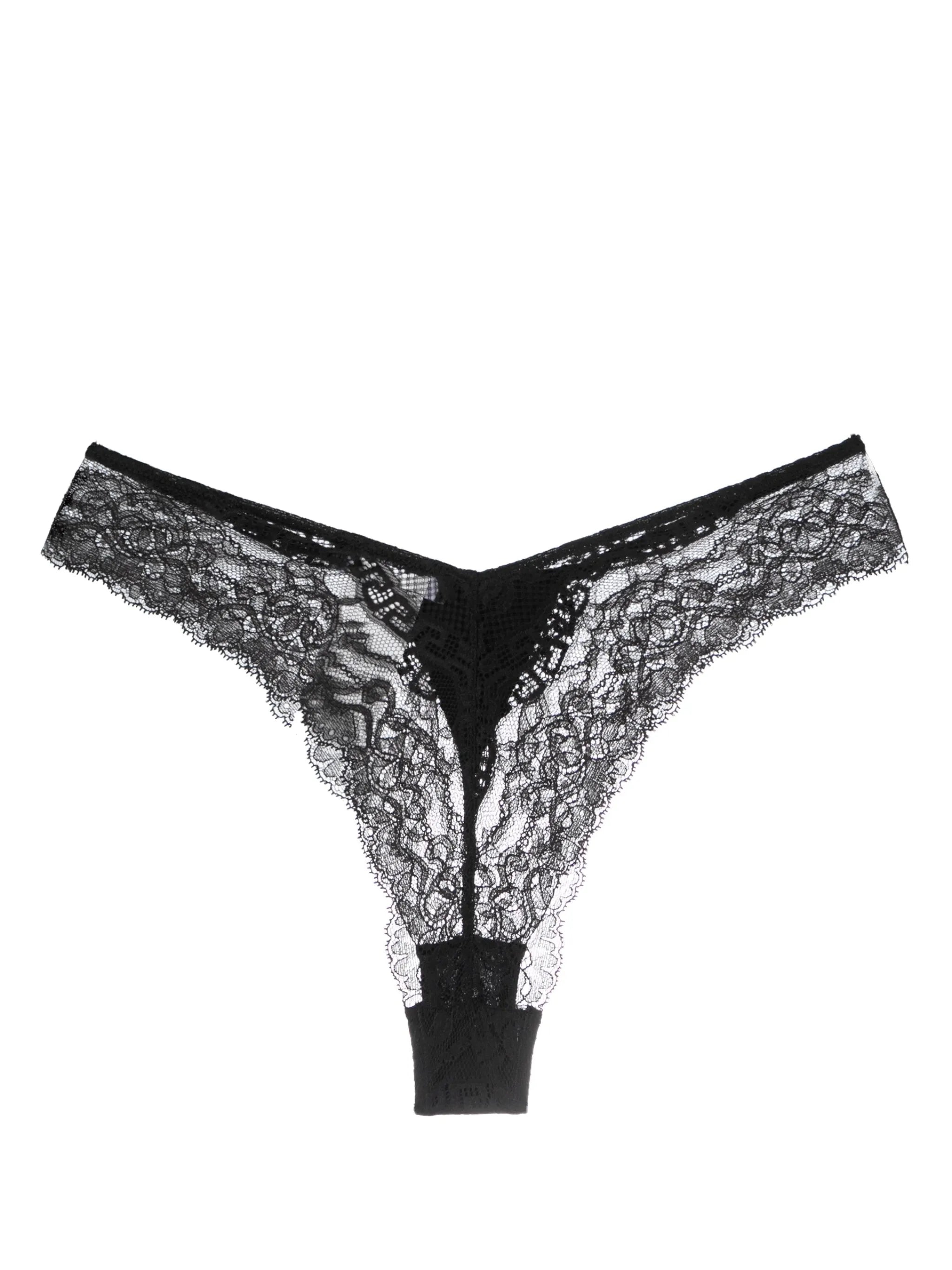 high-cut lace-panelled thongs