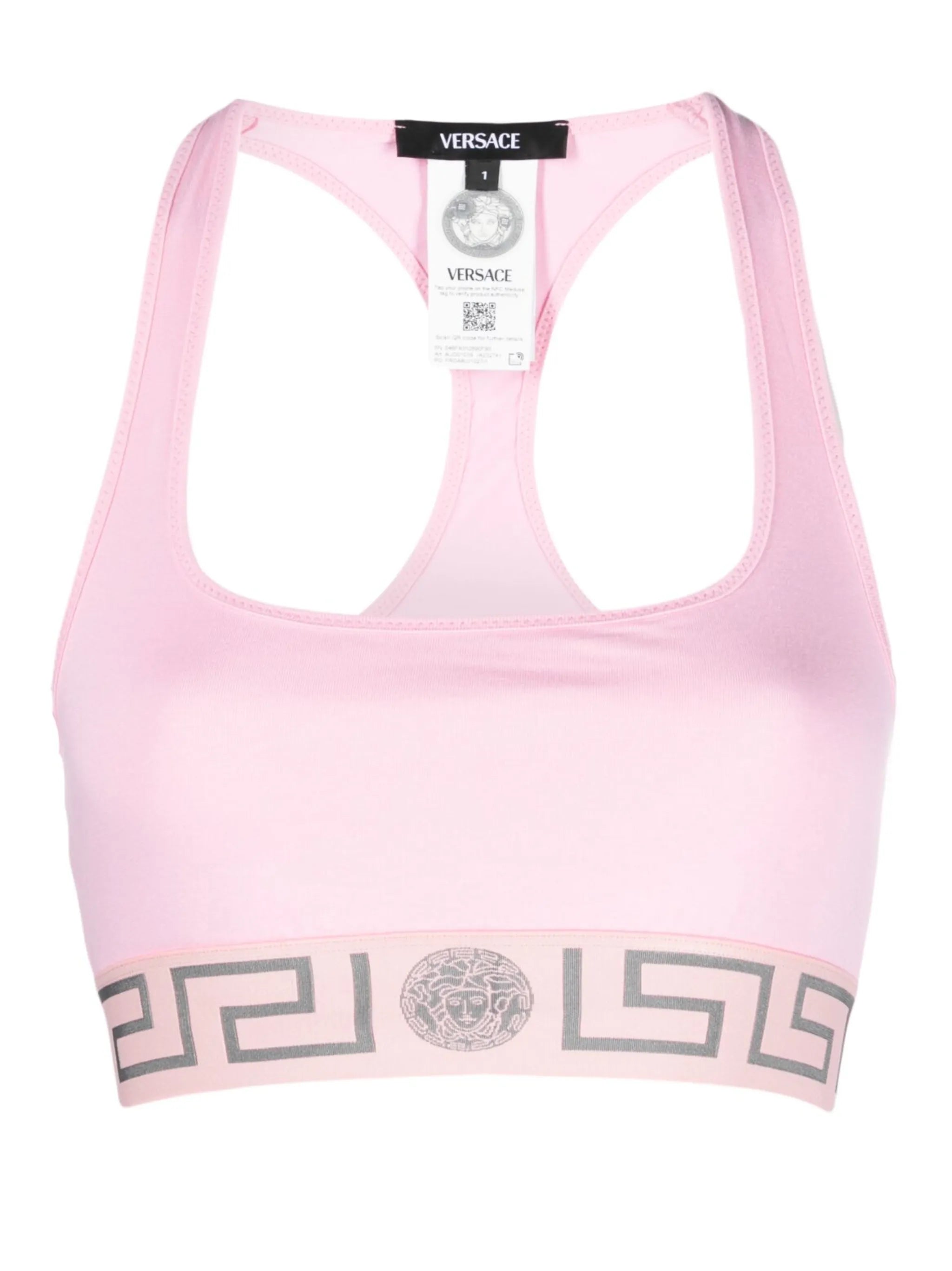 Greca-detailed scoop-neck bra
