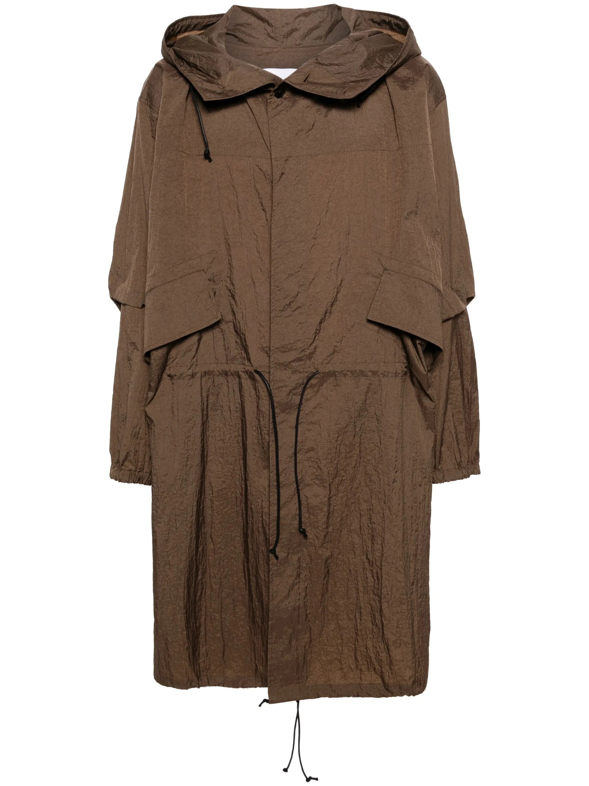 crinkled hooded parka coat