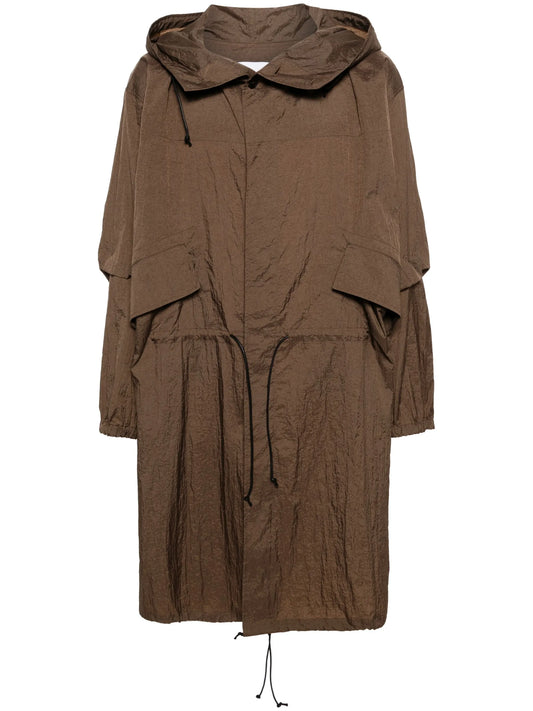 crinkled hooded parka coat