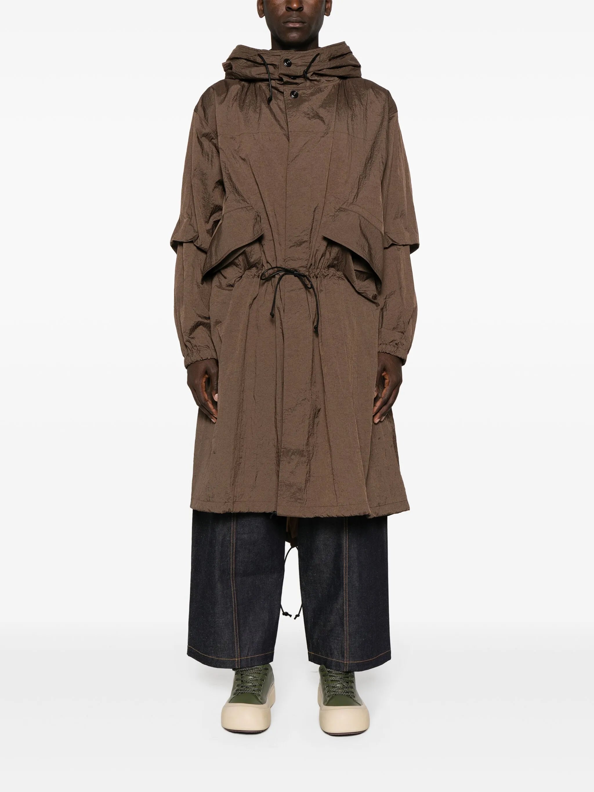 crinkled hooded parka coat