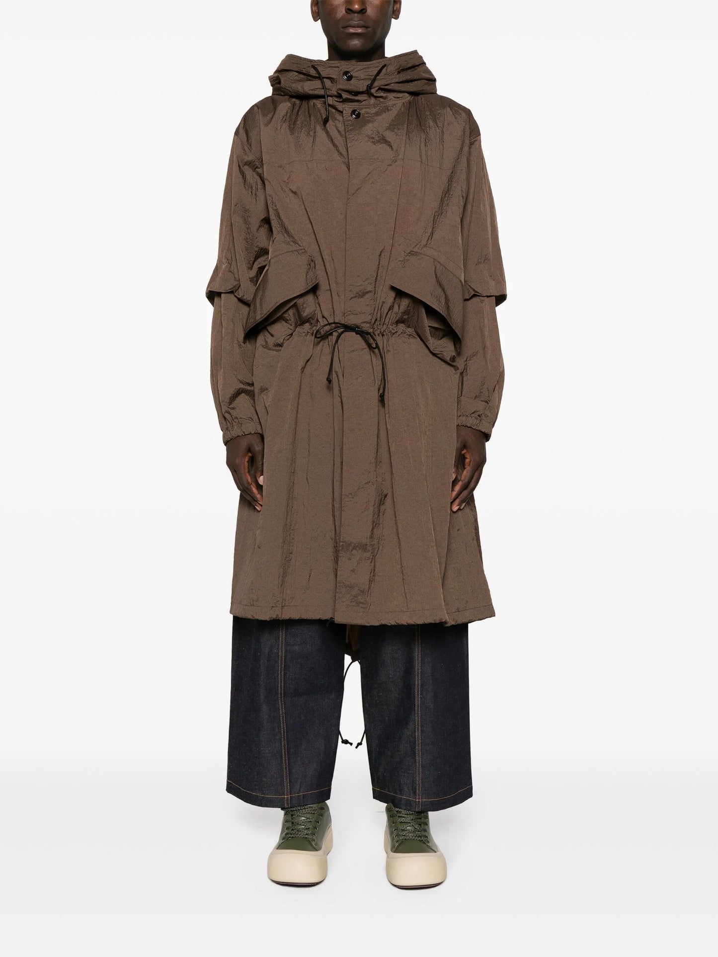 crinkled hooded parka coat