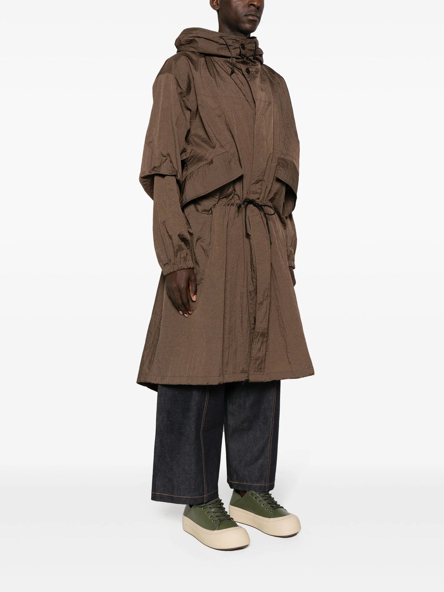 crinkled hooded parka coat