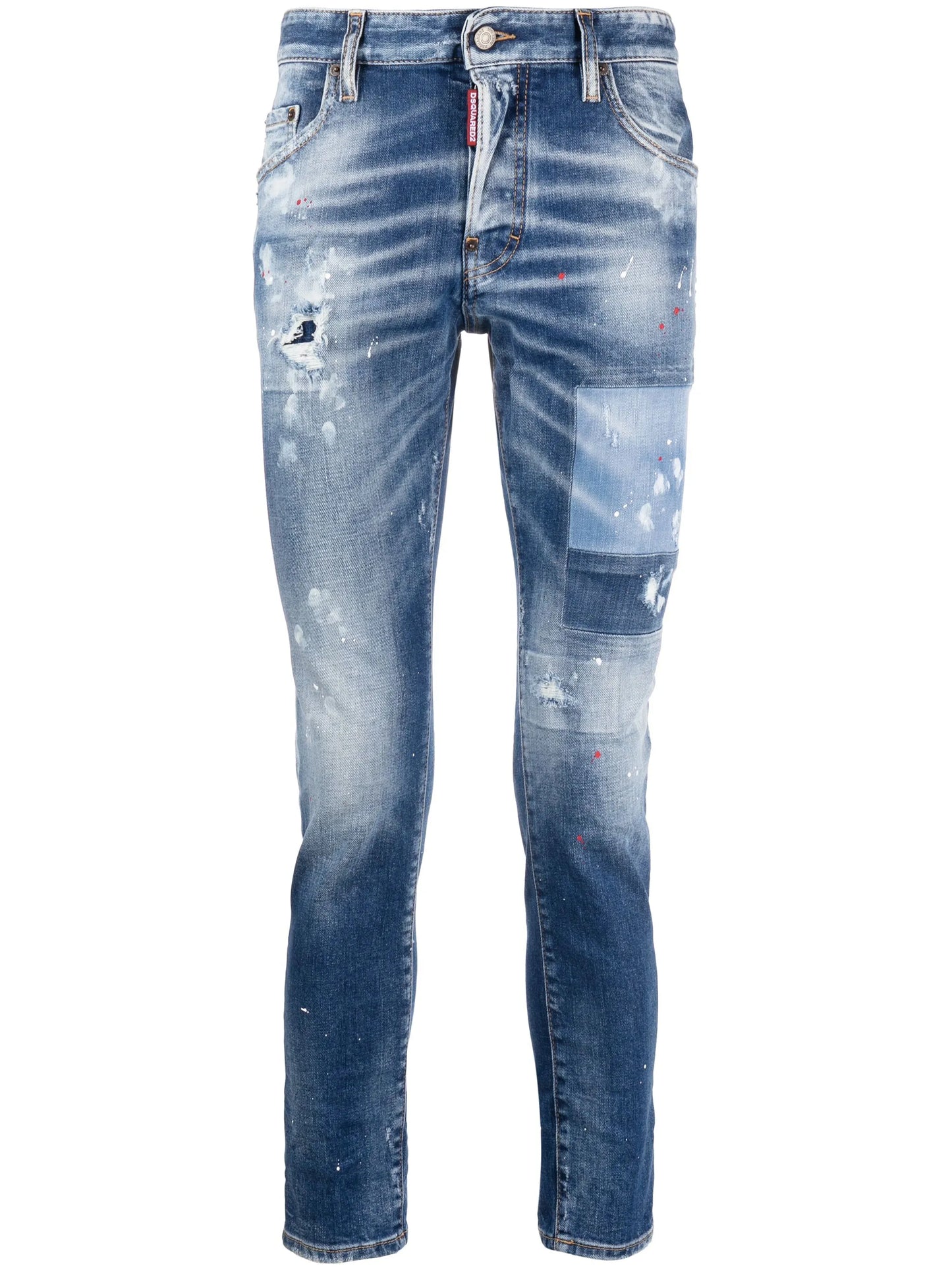 paint-splatter distressed skinny jeans