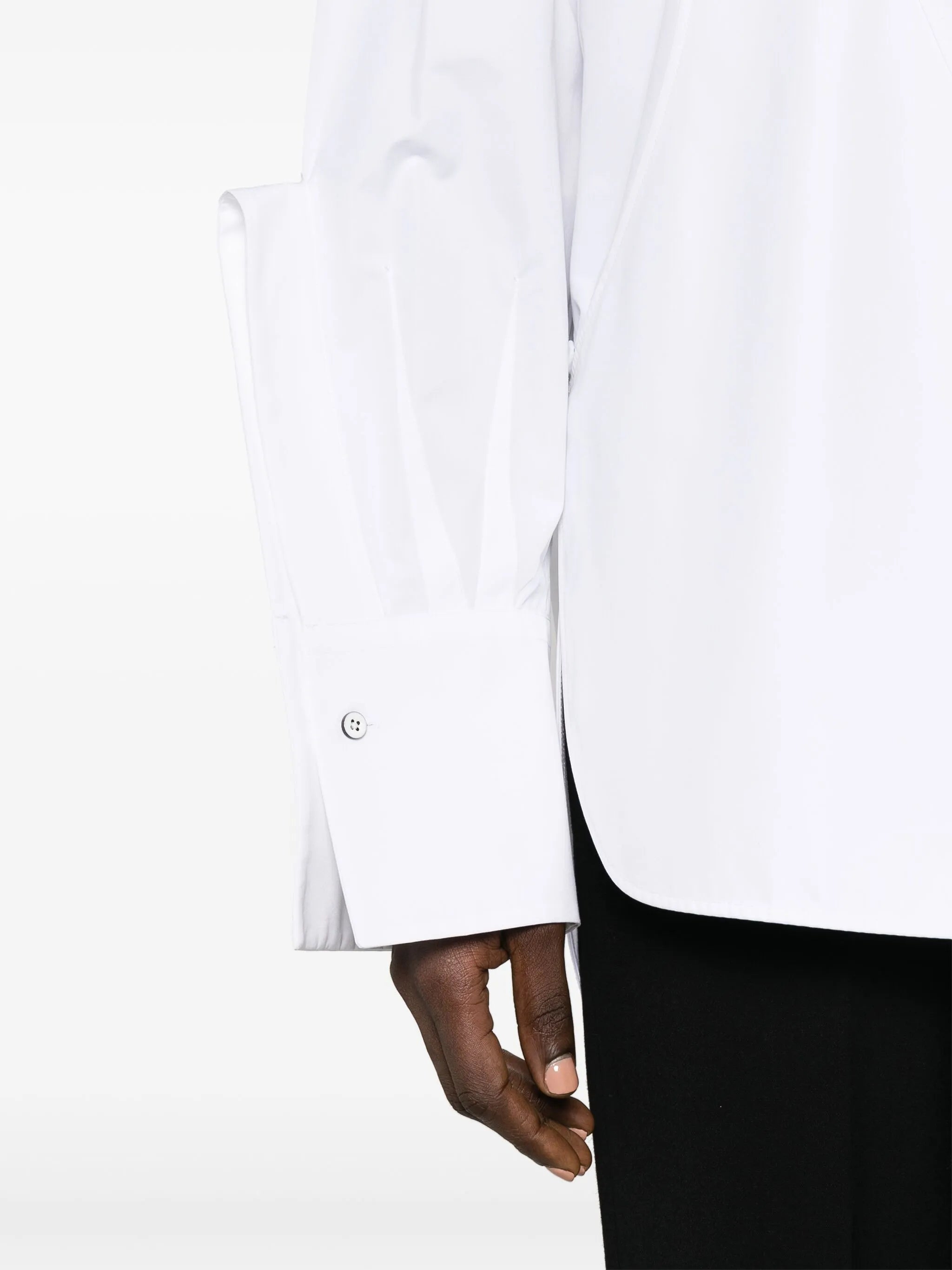 band-collar panelled cotton shirt