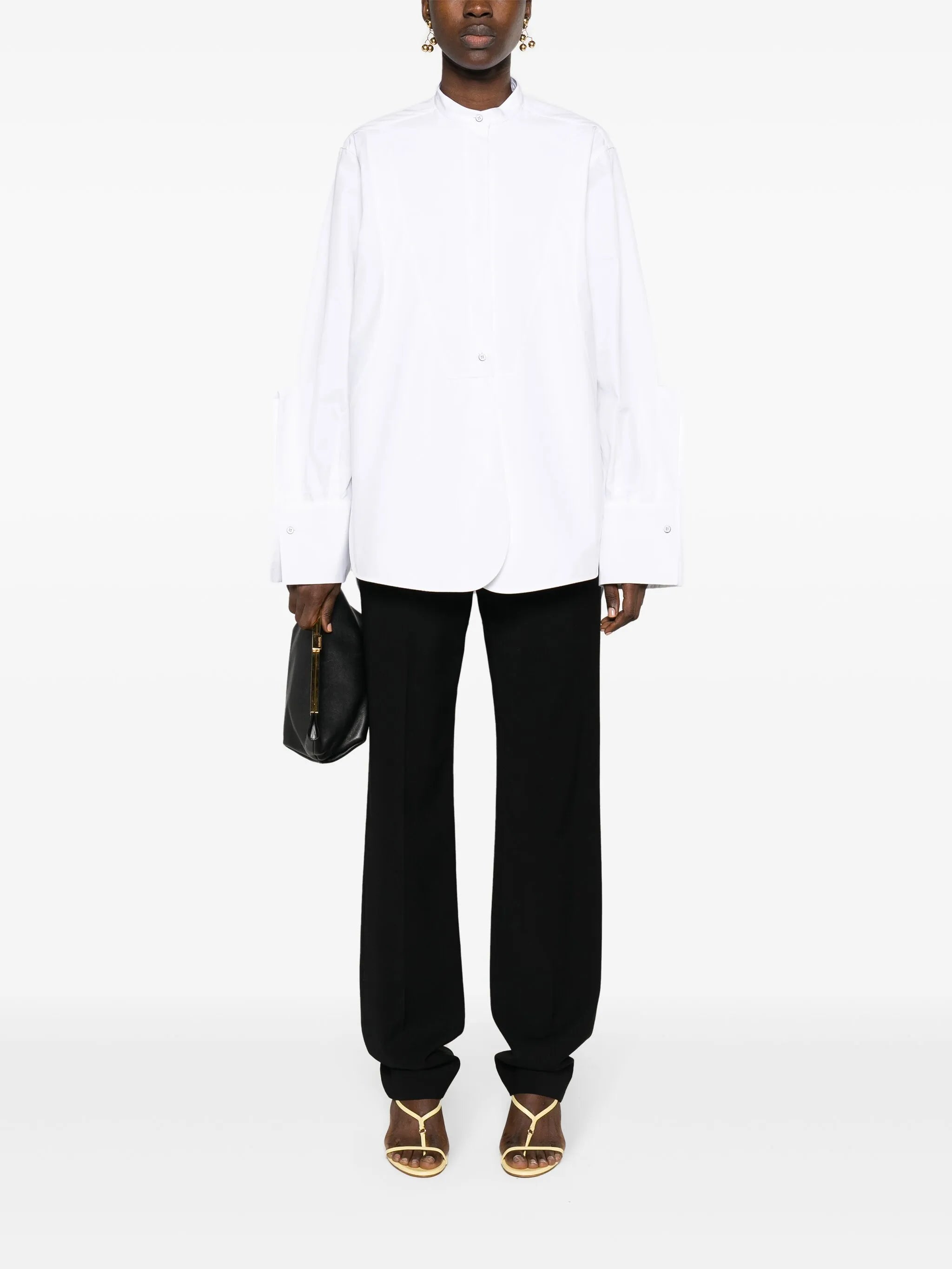 band-collar panelled cotton shirt