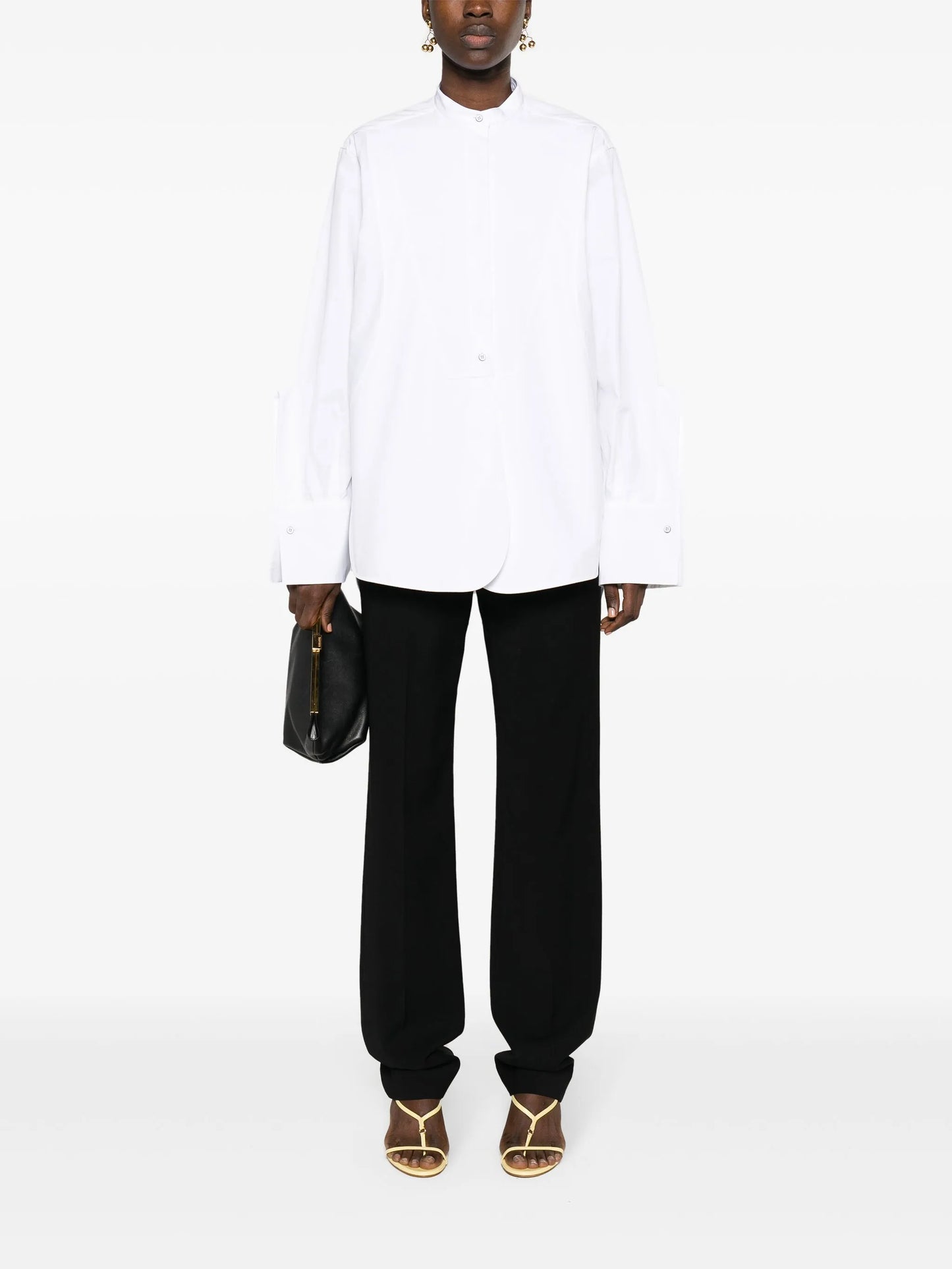 band-collar panelled cotton shirt