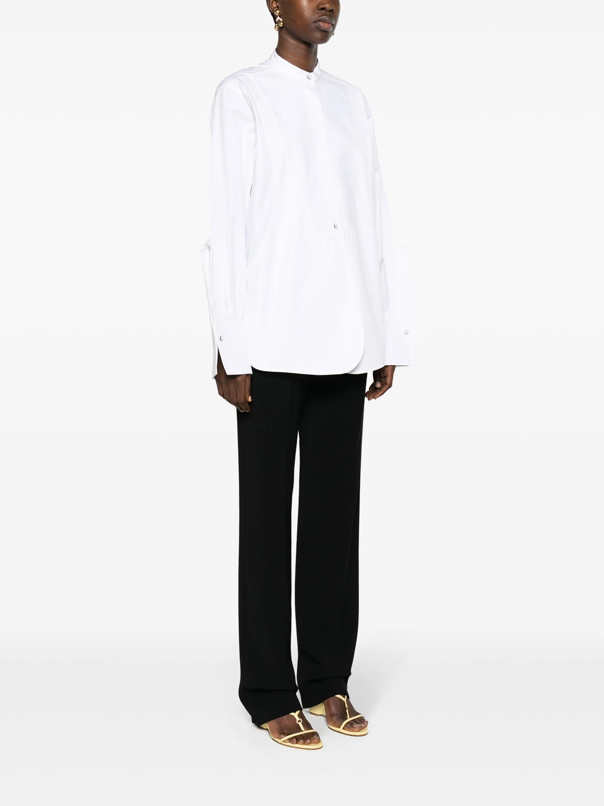 band-collar panelled cotton shirt