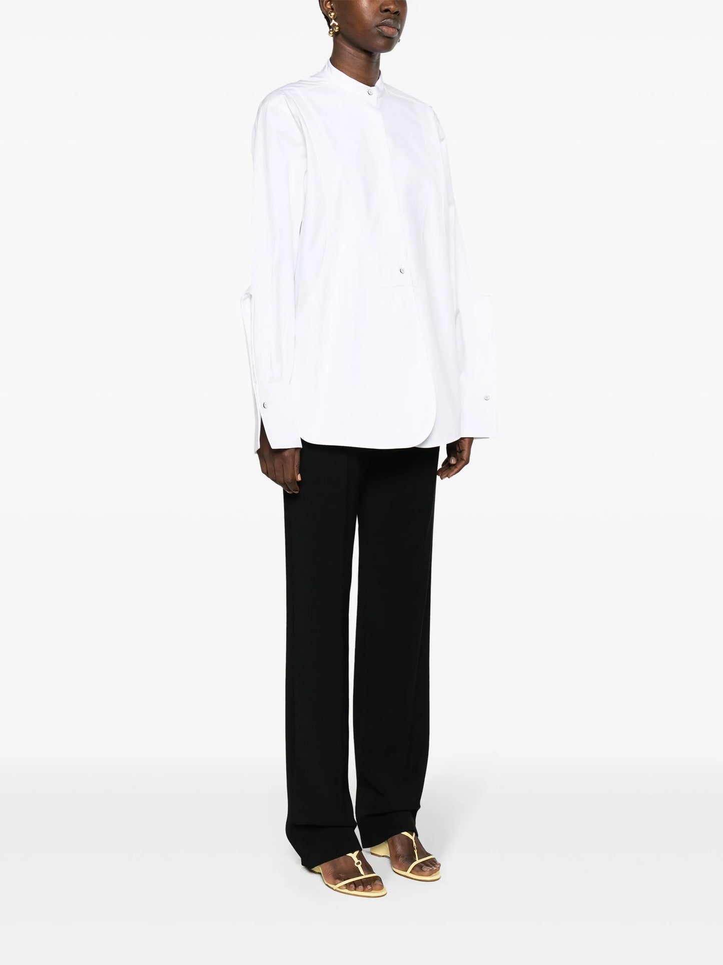 band-collar panelled cotton shirt
