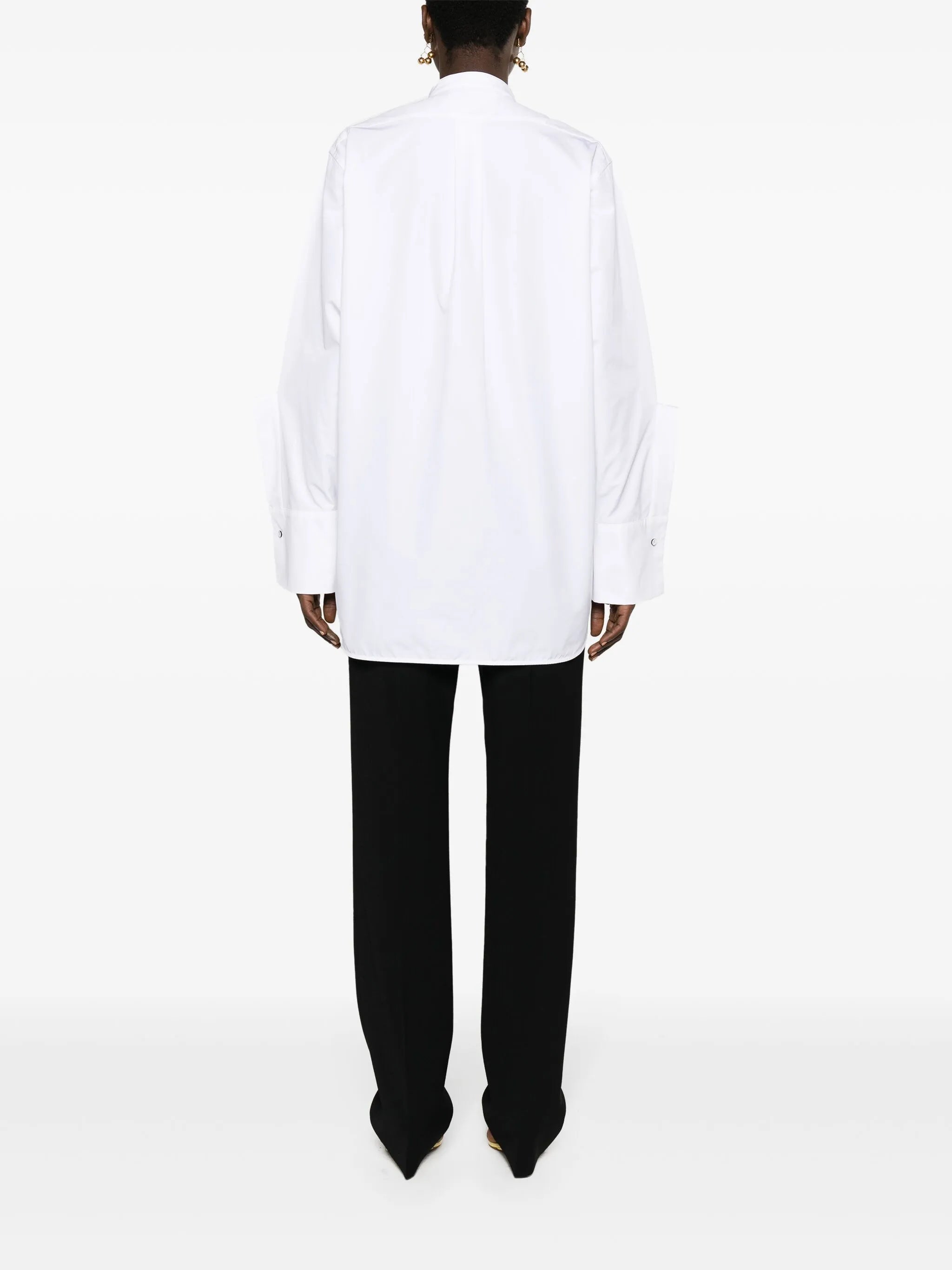 band-collar panelled cotton shirt