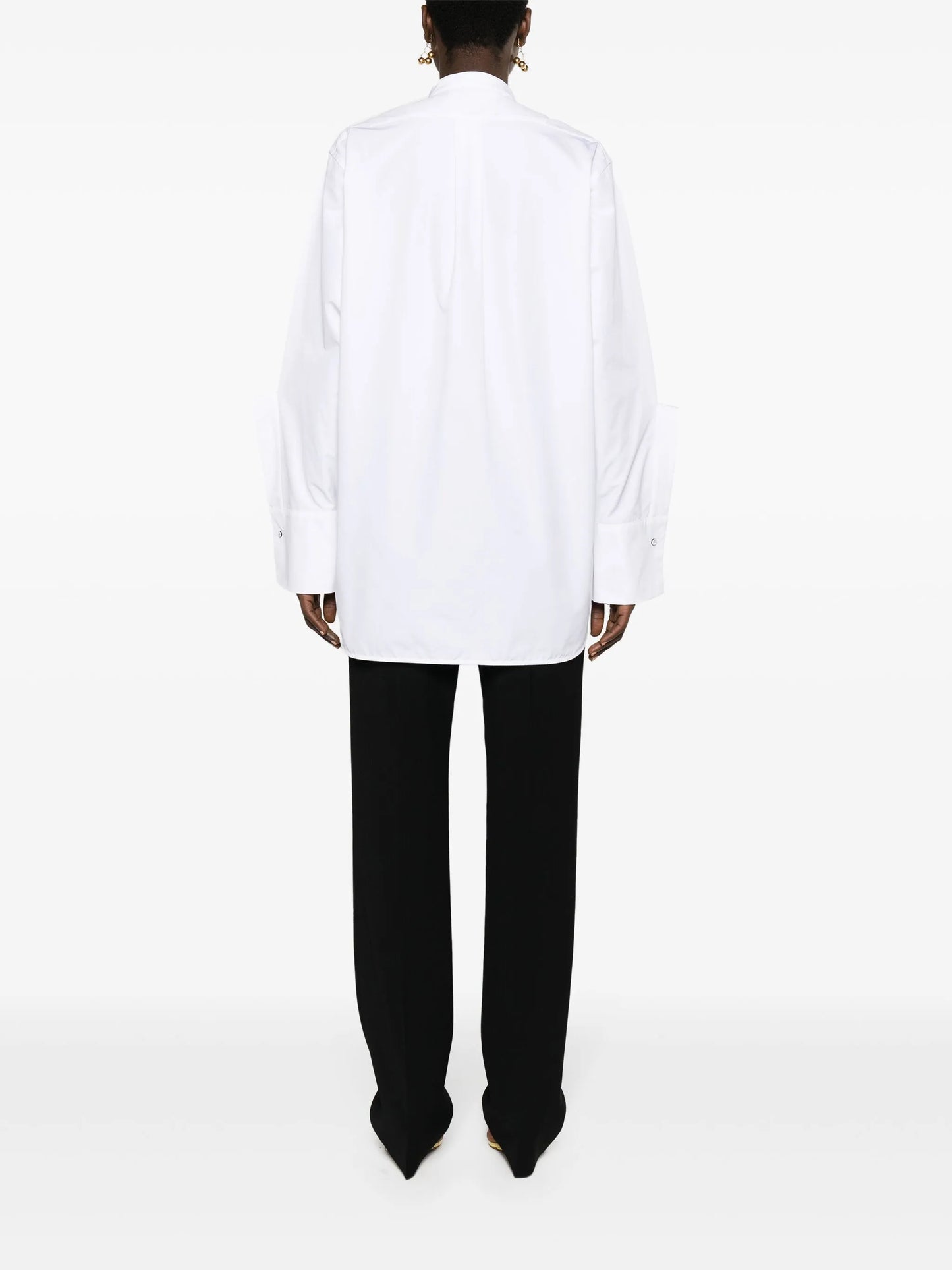 band-collar panelled cotton shirt