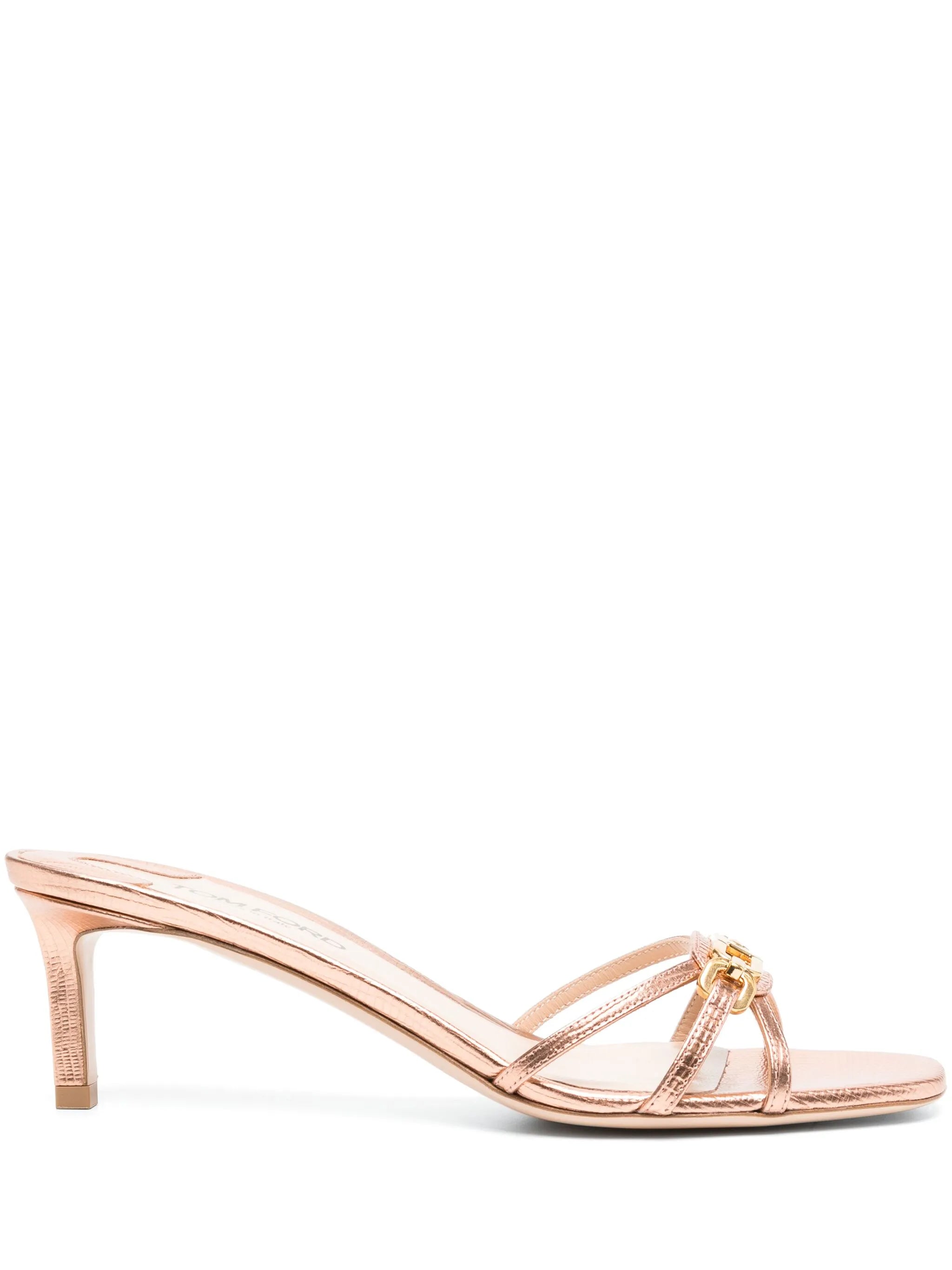 logo-plaque leather heeled sandals