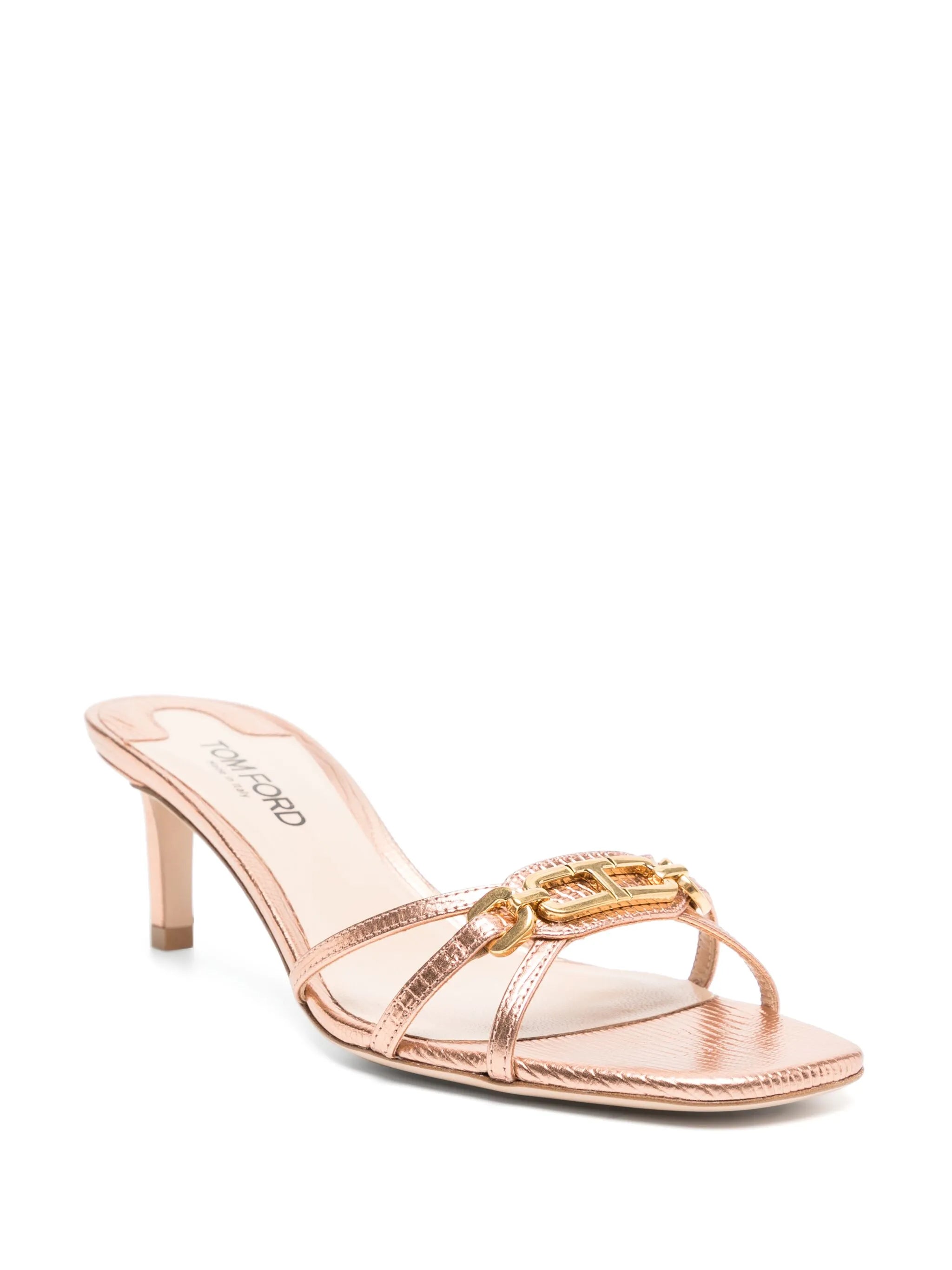 logo-plaque leather heeled sandals