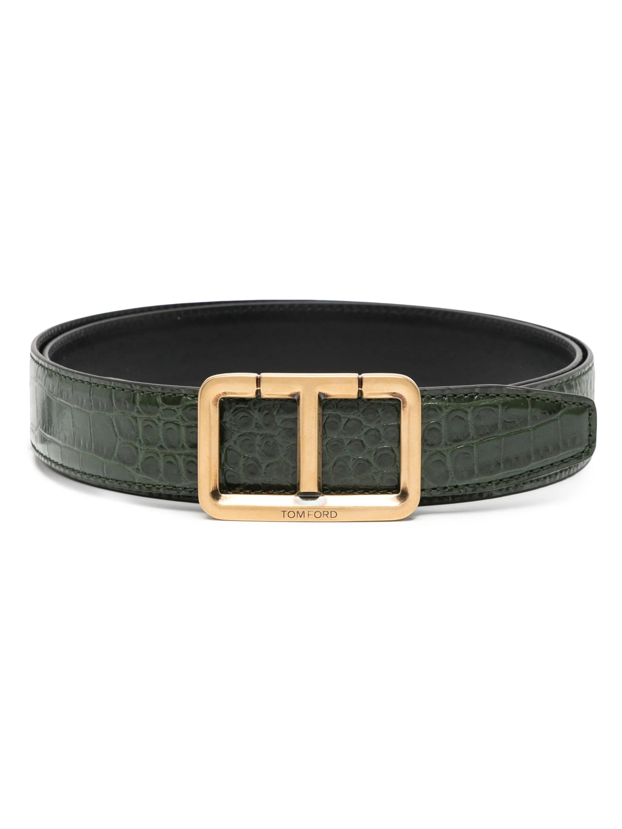 crocodile-effect leather belt