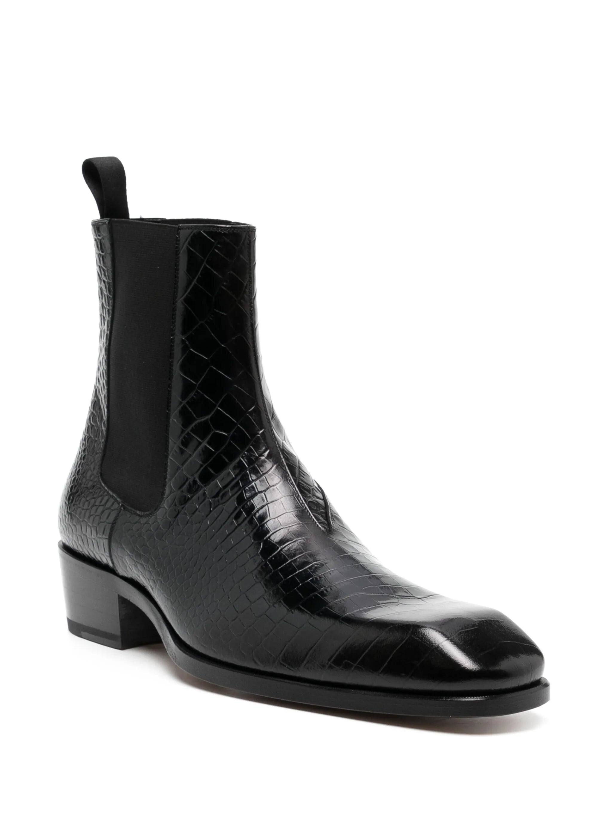 crocodile-effect leather boots