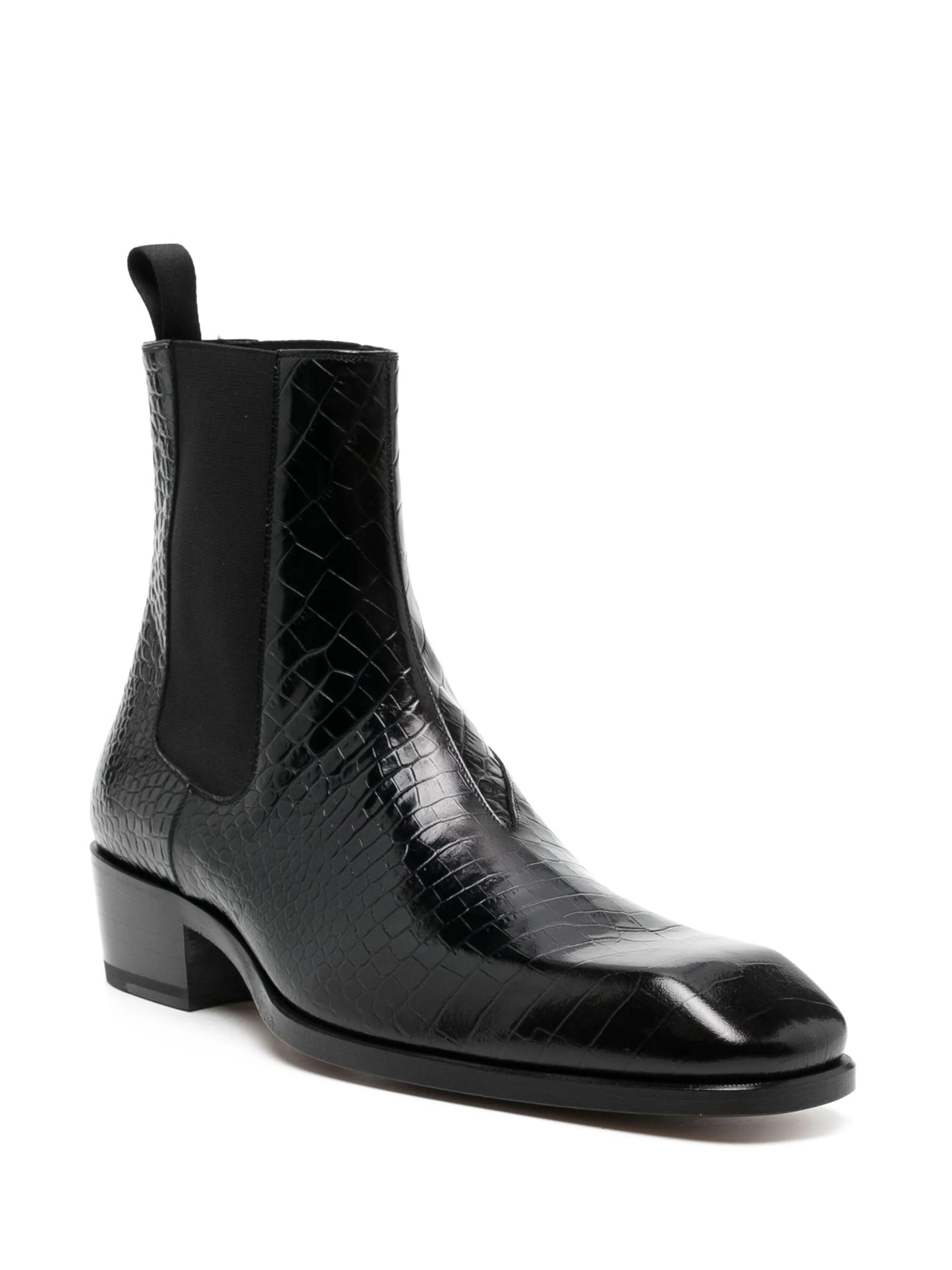 crocodile-effect leather boots