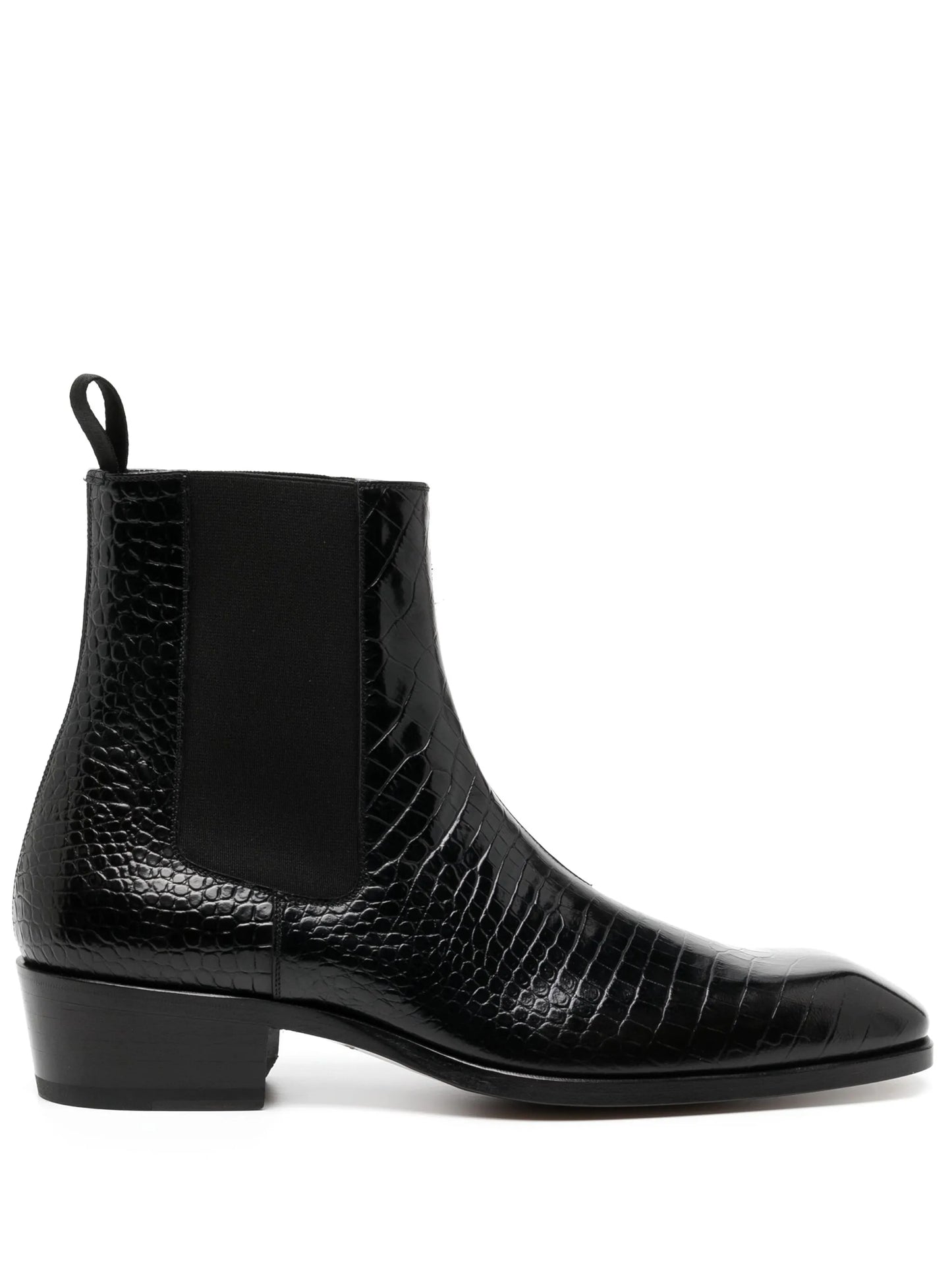 crocodile-effect leather boots