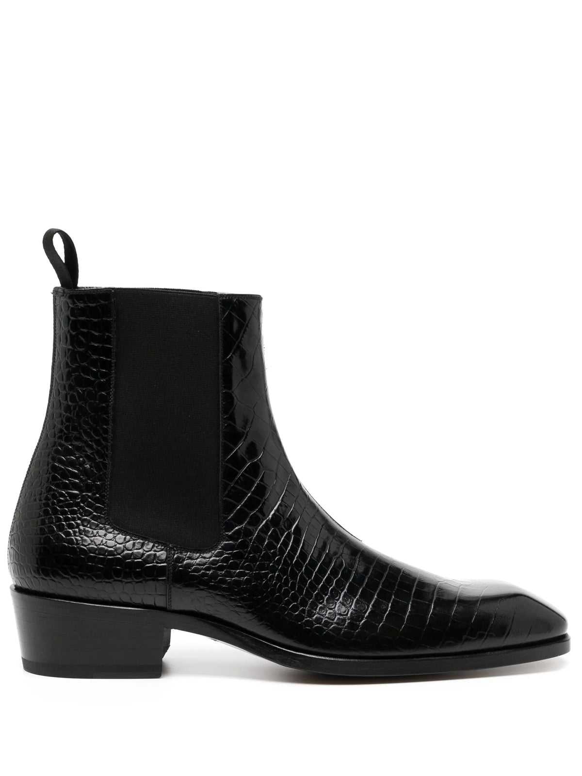 crocodile-effect leather boots