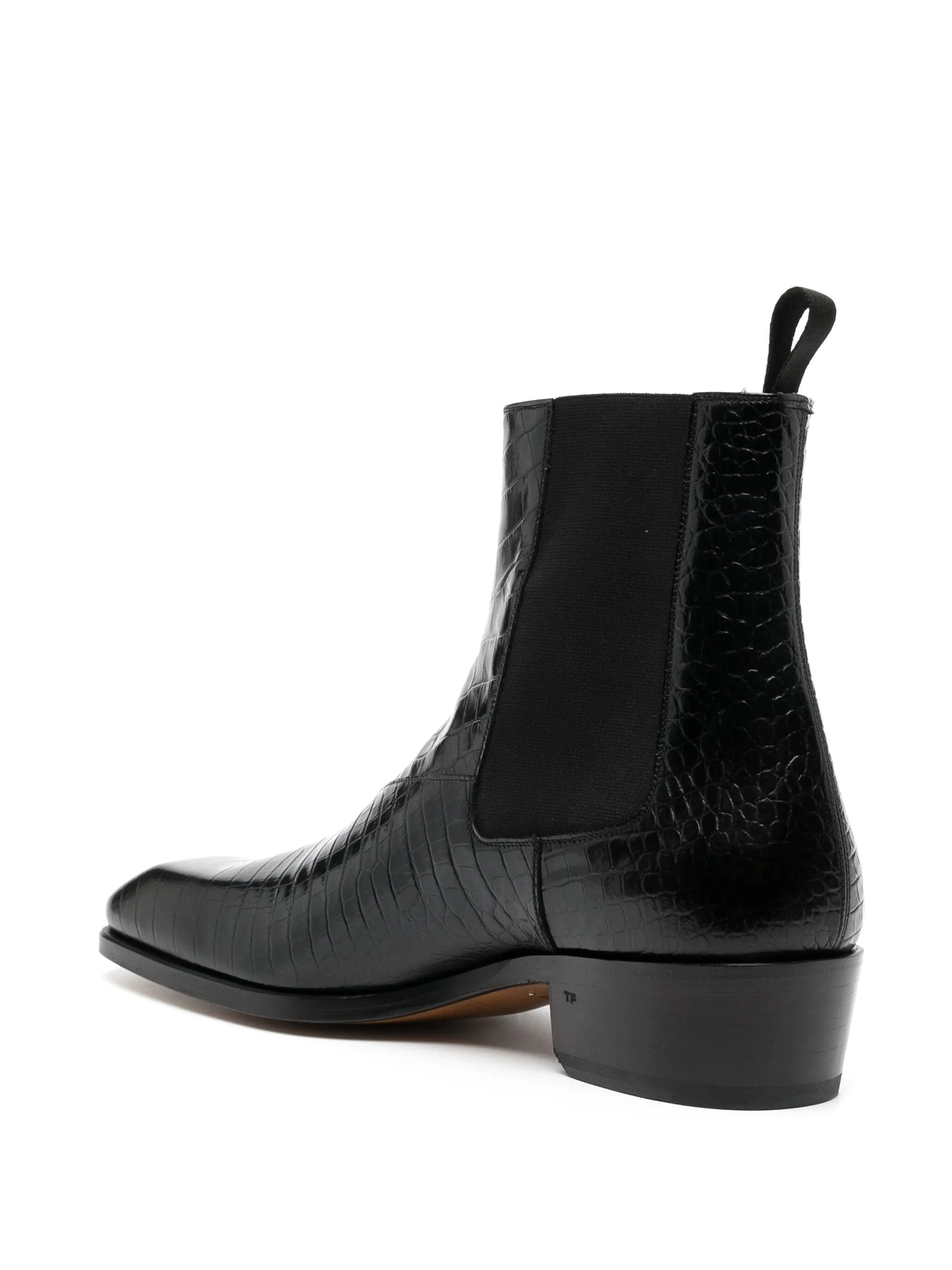crocodile-effect leather boots