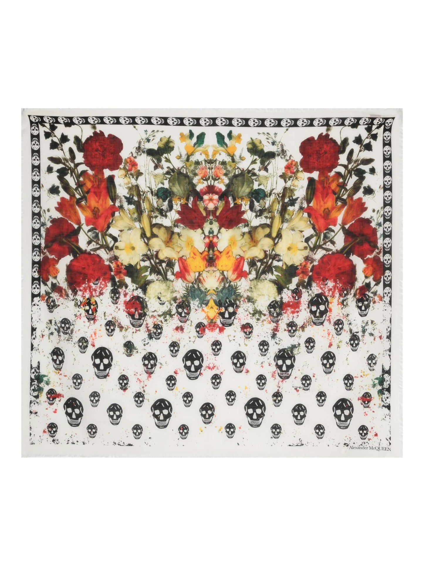 Skull floral-print wool scarf