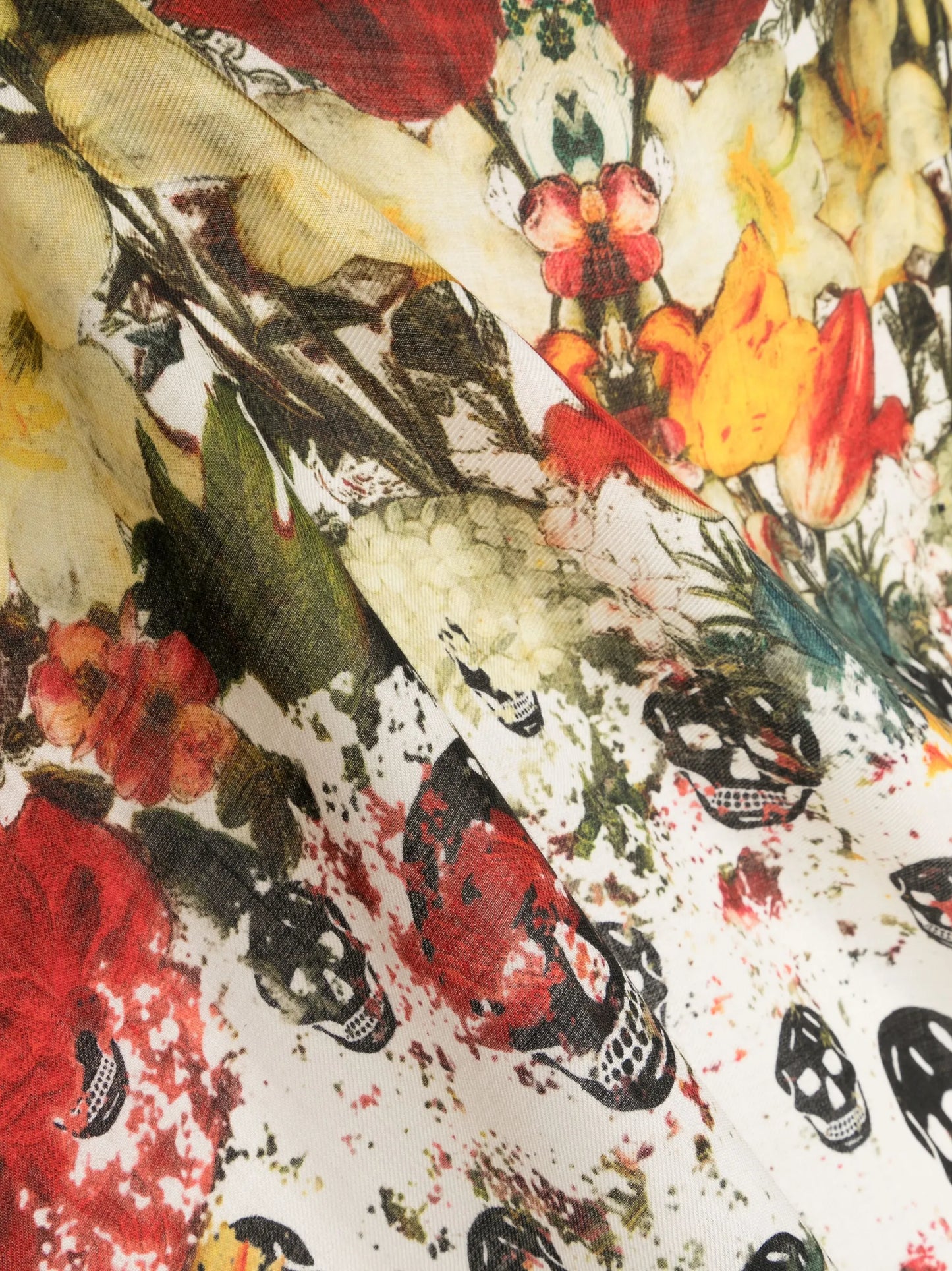 Skull floral-print wool scarf