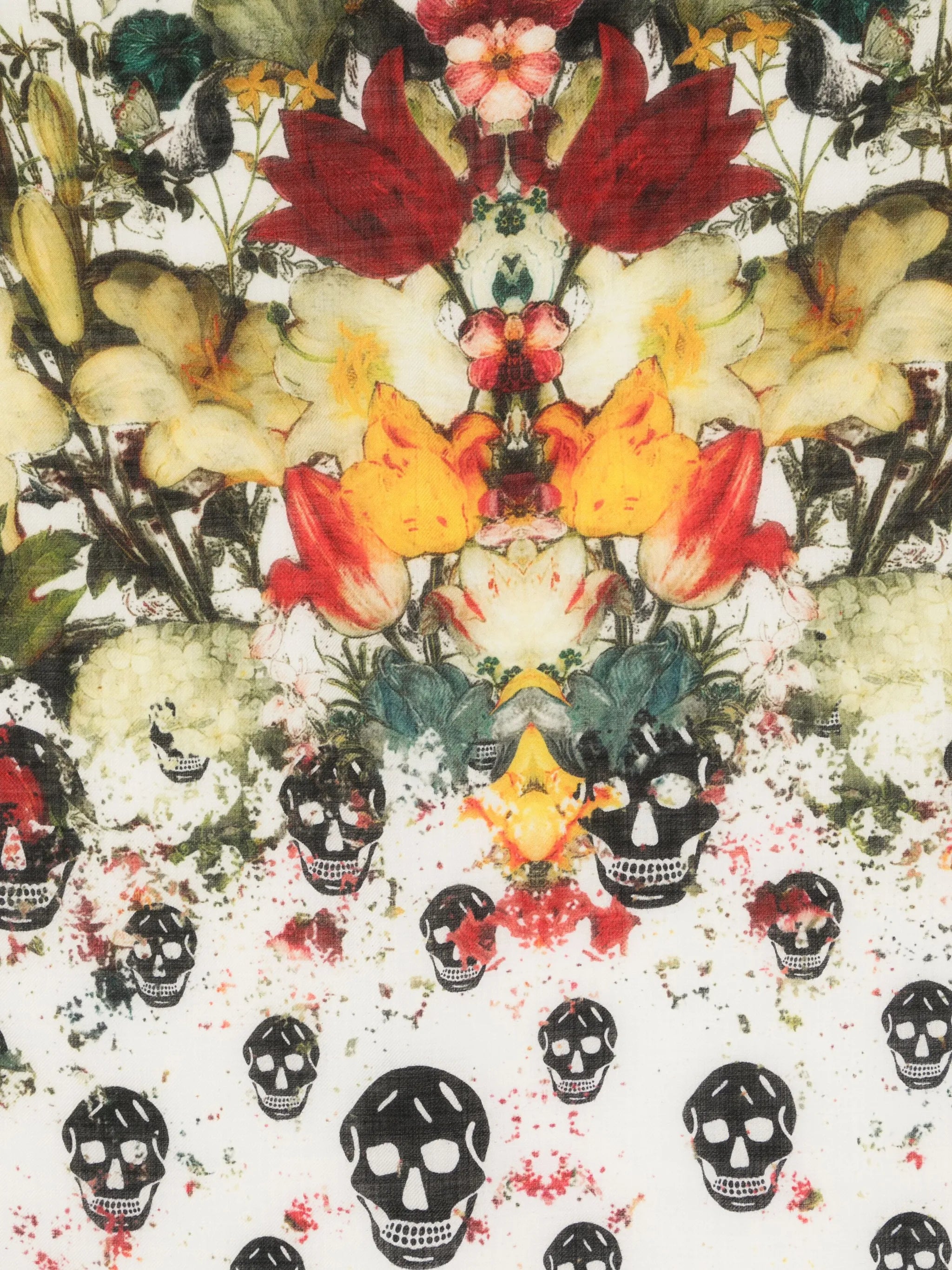 Skull floral-print wool scarf