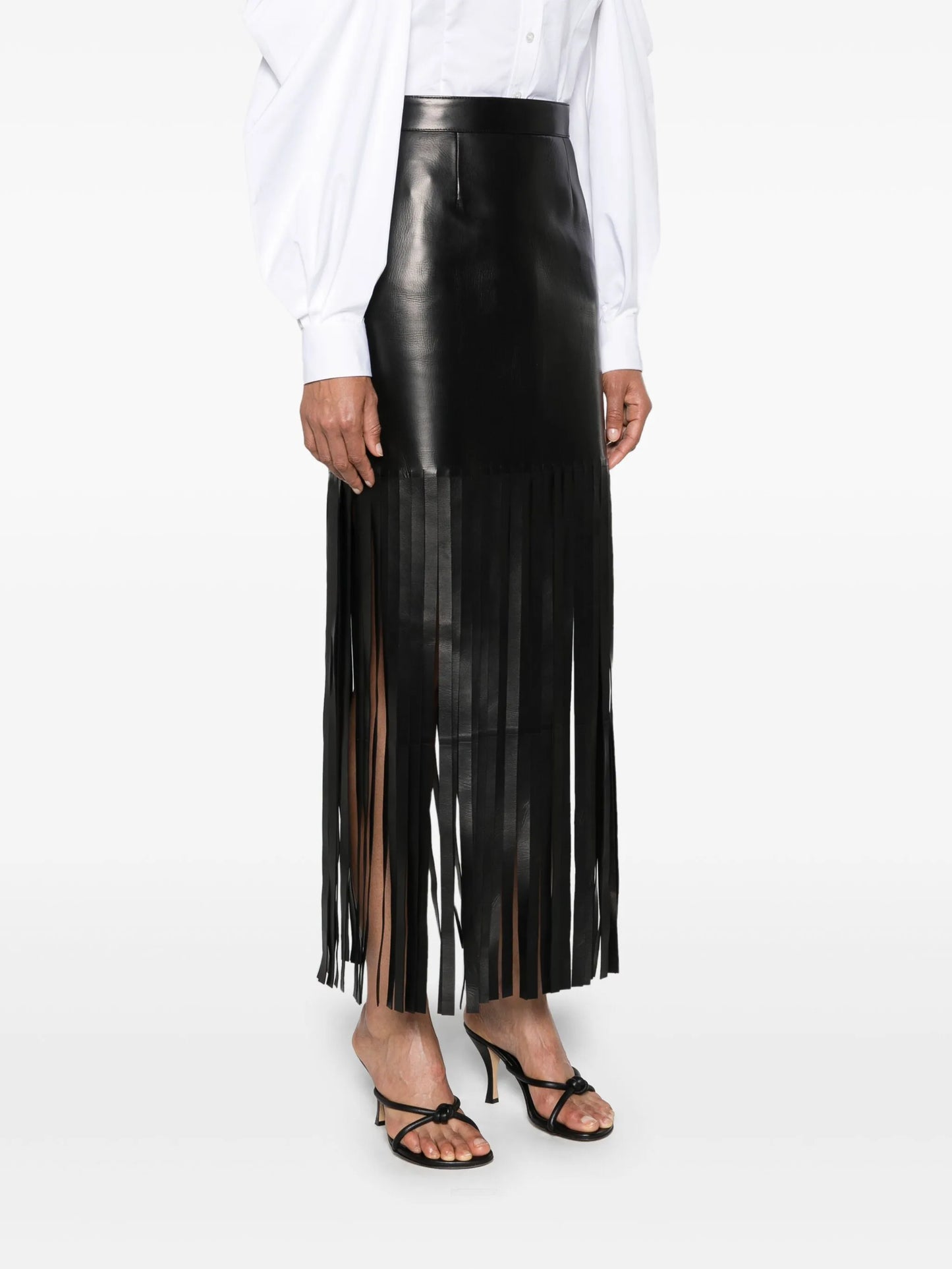 fringed leather maxi skirt